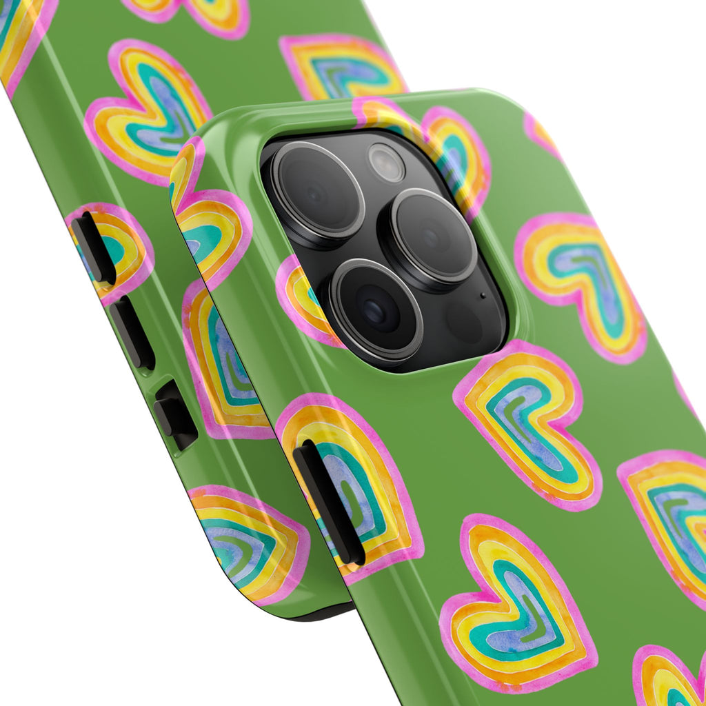 Rainbow Heart Tough Phone Case (For iPhone, Galaxy & More) - Green