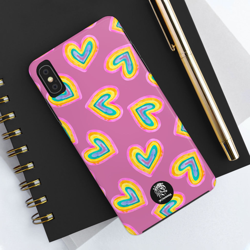 Rainbow Heart Tough Phone Case (For iPhone, Galaxy & More) - Light Pink