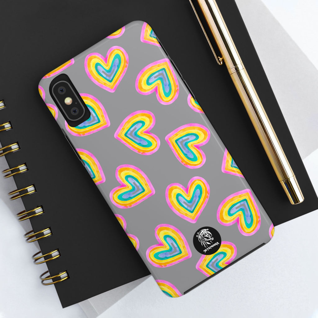 Rainbow Heart Tough Phone Case (For iPhone, Galaxy & More) - Grey