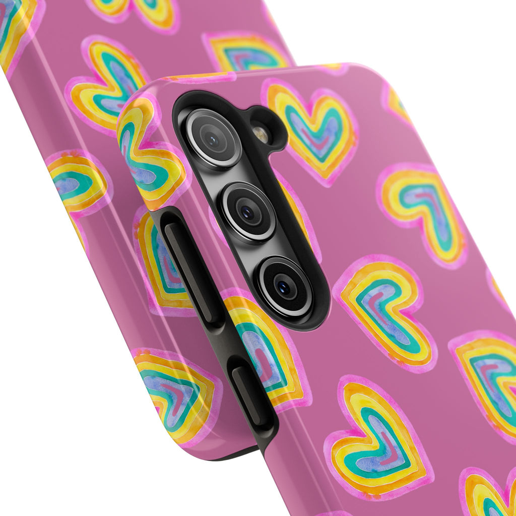 Rainbow Heart Tough Phone Case (For iPhone, Galaxy & More) - Light Pink