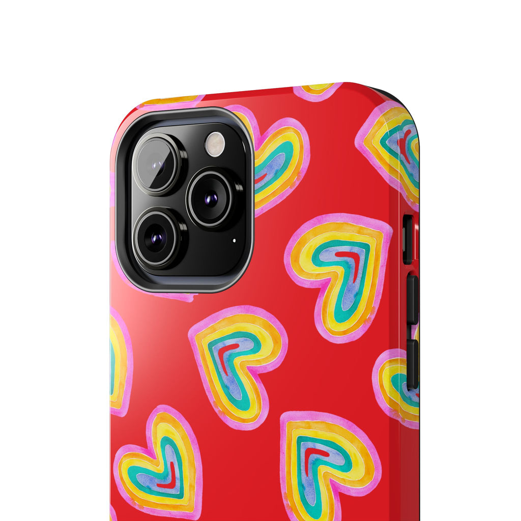 Rainbow Heart Tough Phone Case (For iPhone, Galaxy & More) - Red