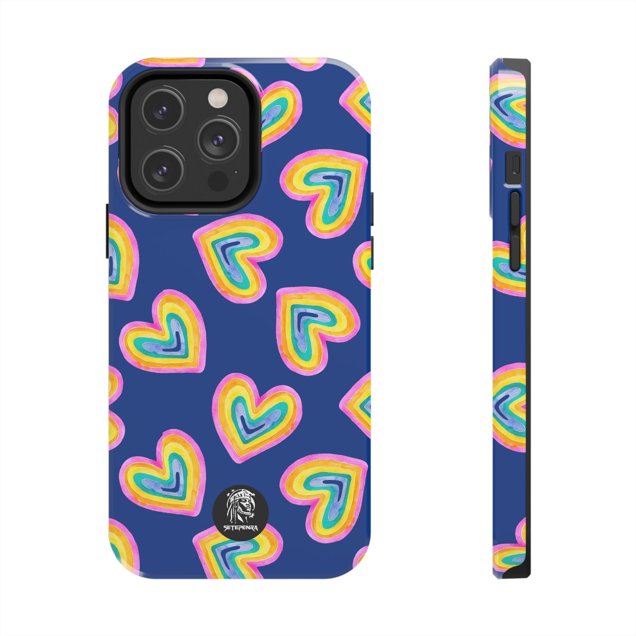 Rainbow Heart Tough Phone Case (For iPhone, Galaxy & More) - Dark Blue