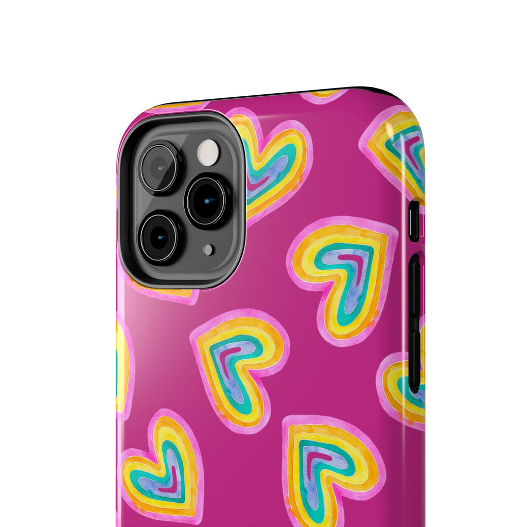 Rainbow Heart Tough Phone Case (For iPhone, Galaxy & More) - Pink