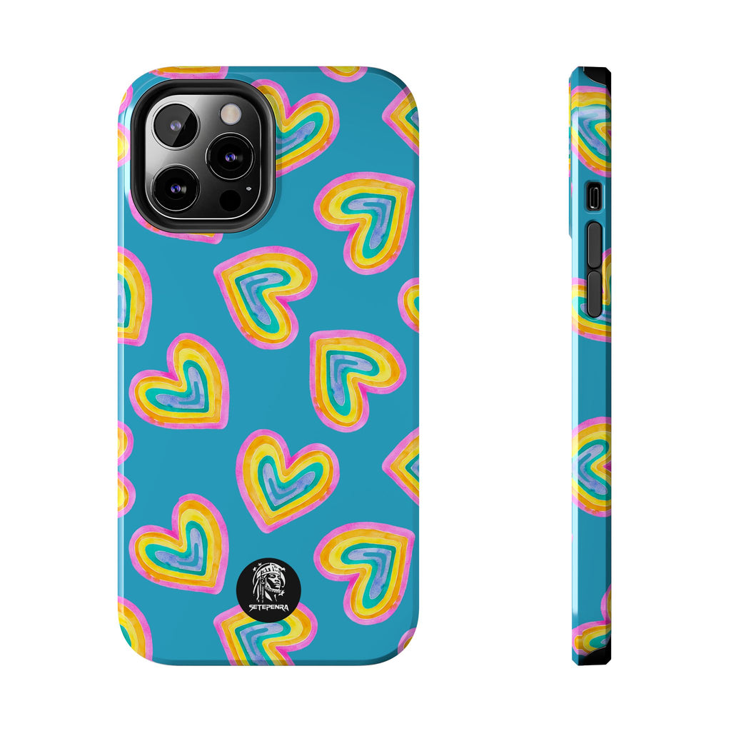 Rainbow Heart Tough Phone Case (For iPhone, Galaxy & More) - Turquoise SETEPENRA Phone Case.
