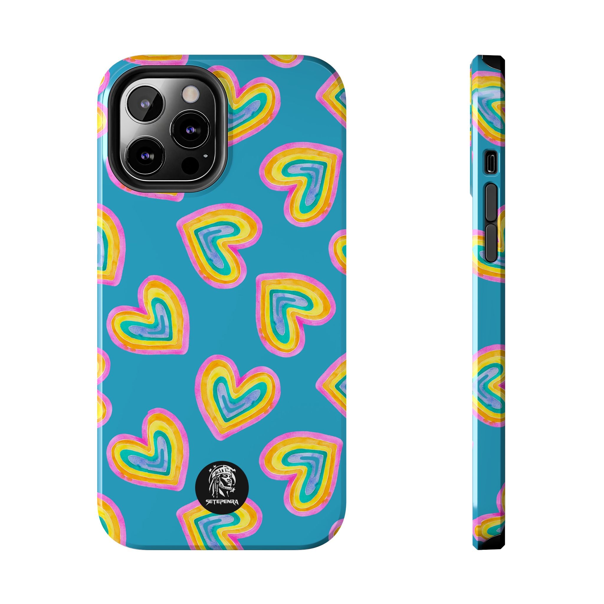 Rainbow Heart Tough Phone Case (For iPhone, Galaxy & More) - Turquoise SETEPENRA Phone Case.