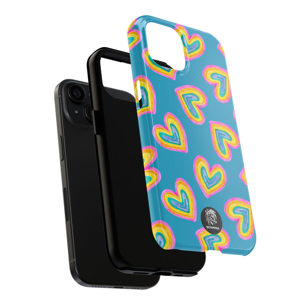 Rainbow Heart Tough Phone Case (For iPhone, Galaxy & More) - Turquoise