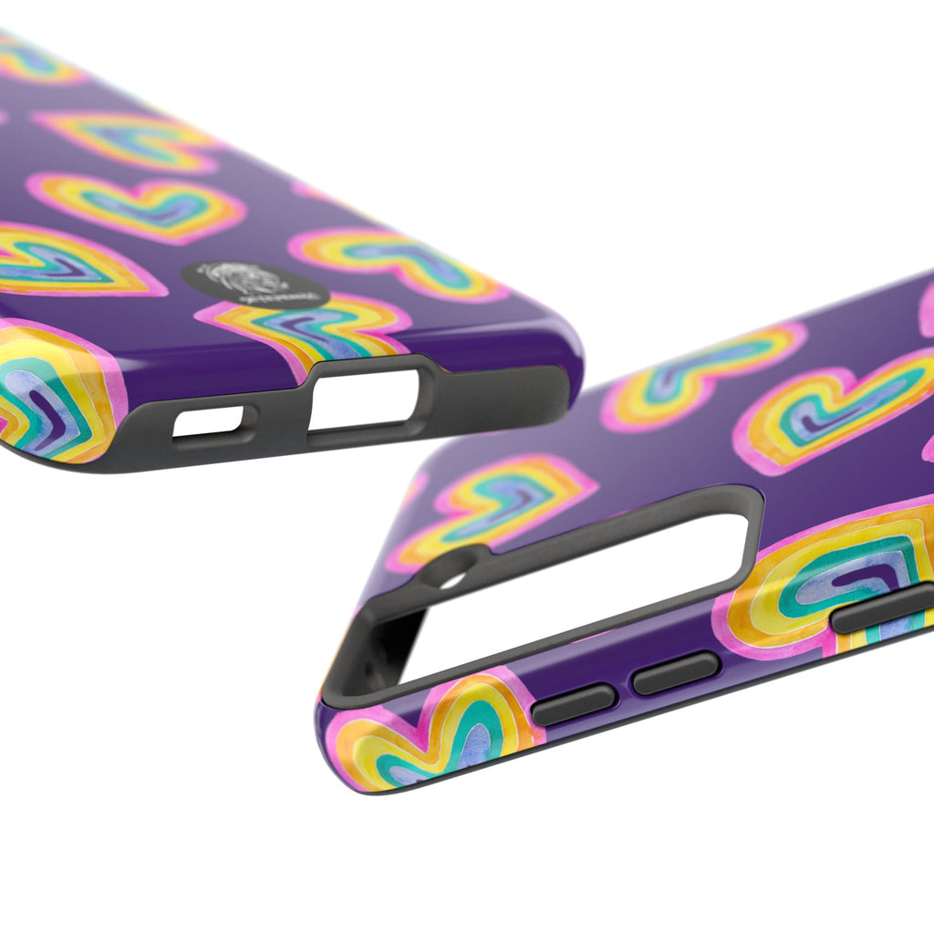 Rainbow Heart Tough Phone Case (For iPhone, Galaxy & More) - Purple