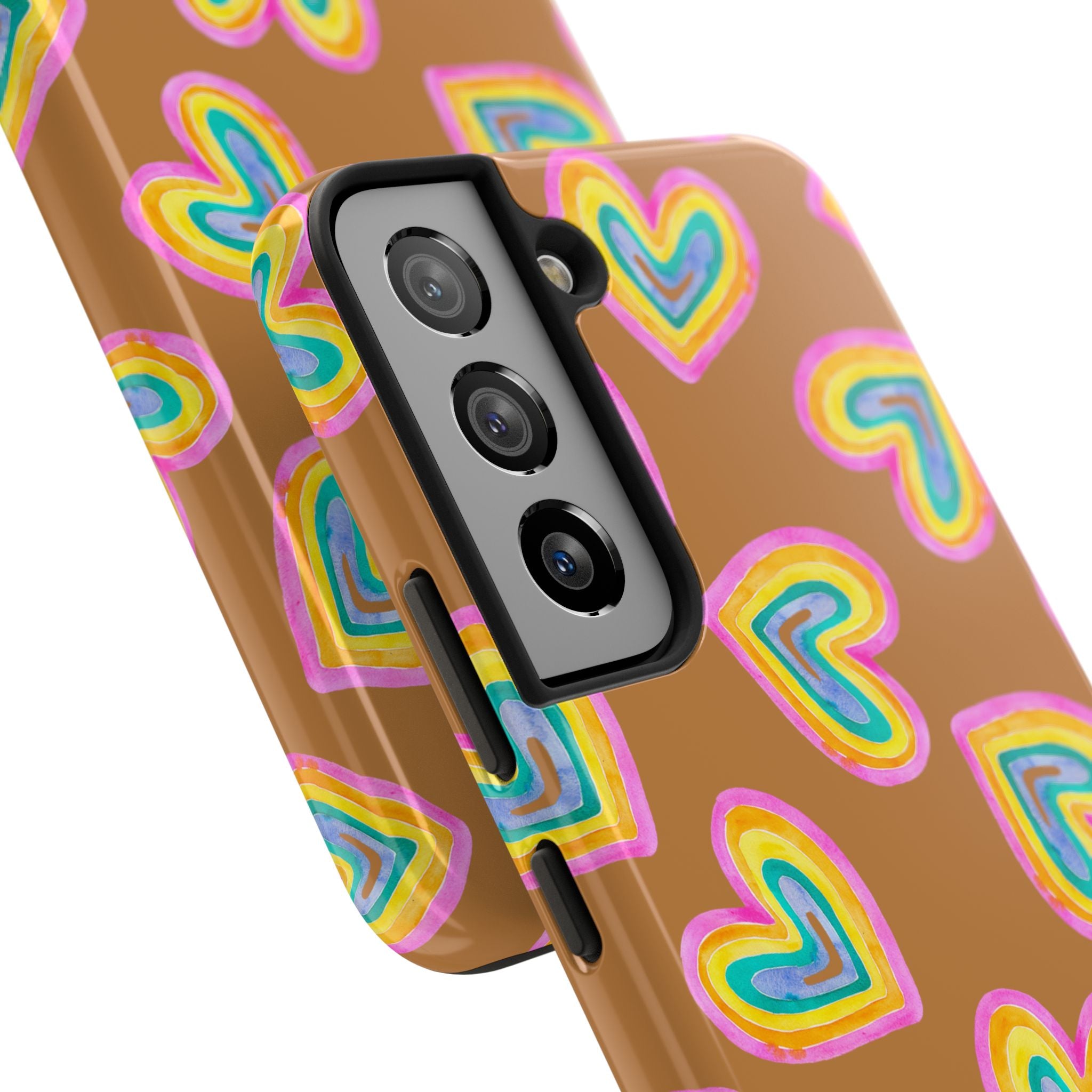 Rainbow Heart Tough Phone Case (For iPhone, Galaxy & More) - Light Brown