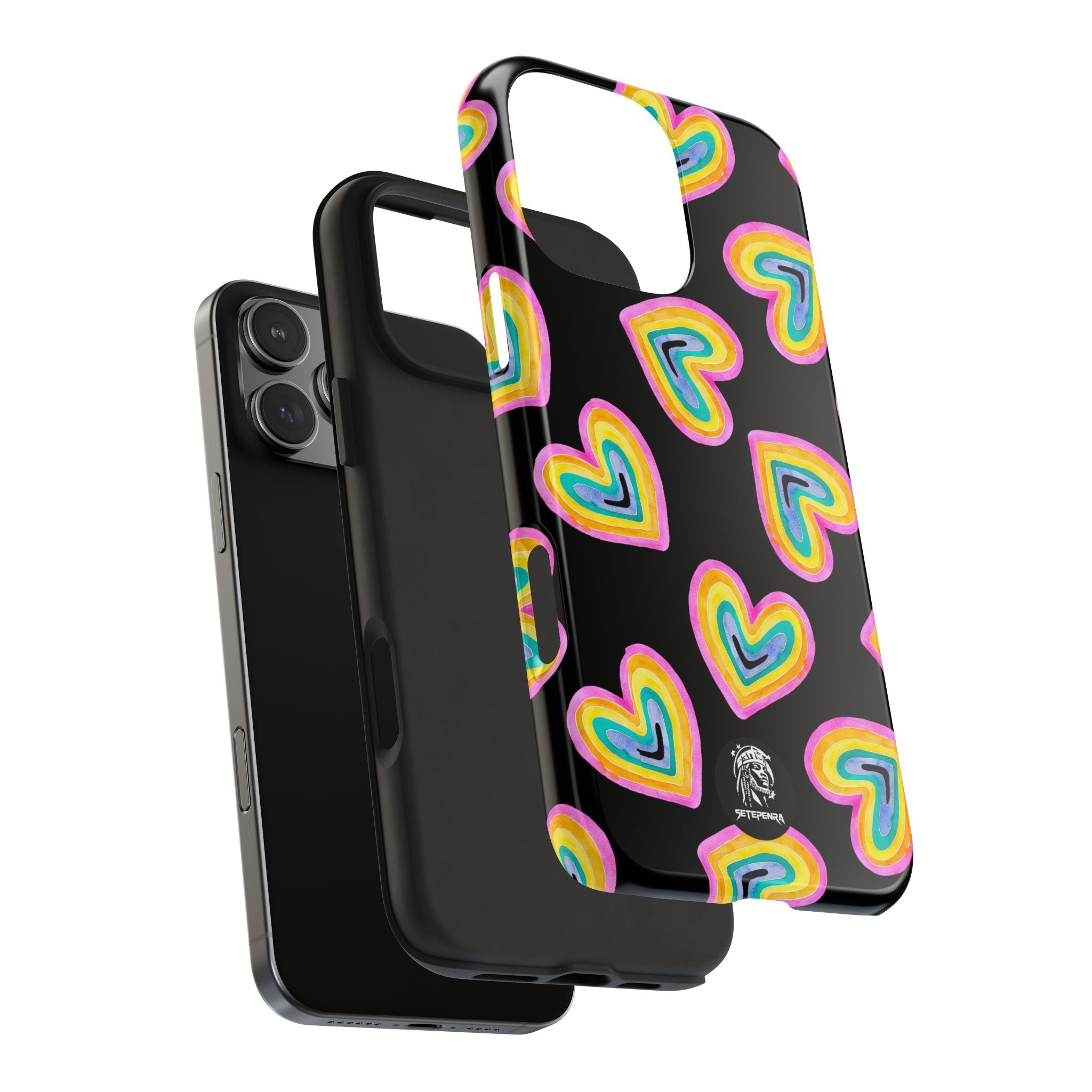 Rainbow Heart Tough Phone Case (For iPhone, Galaxy & More) - Black