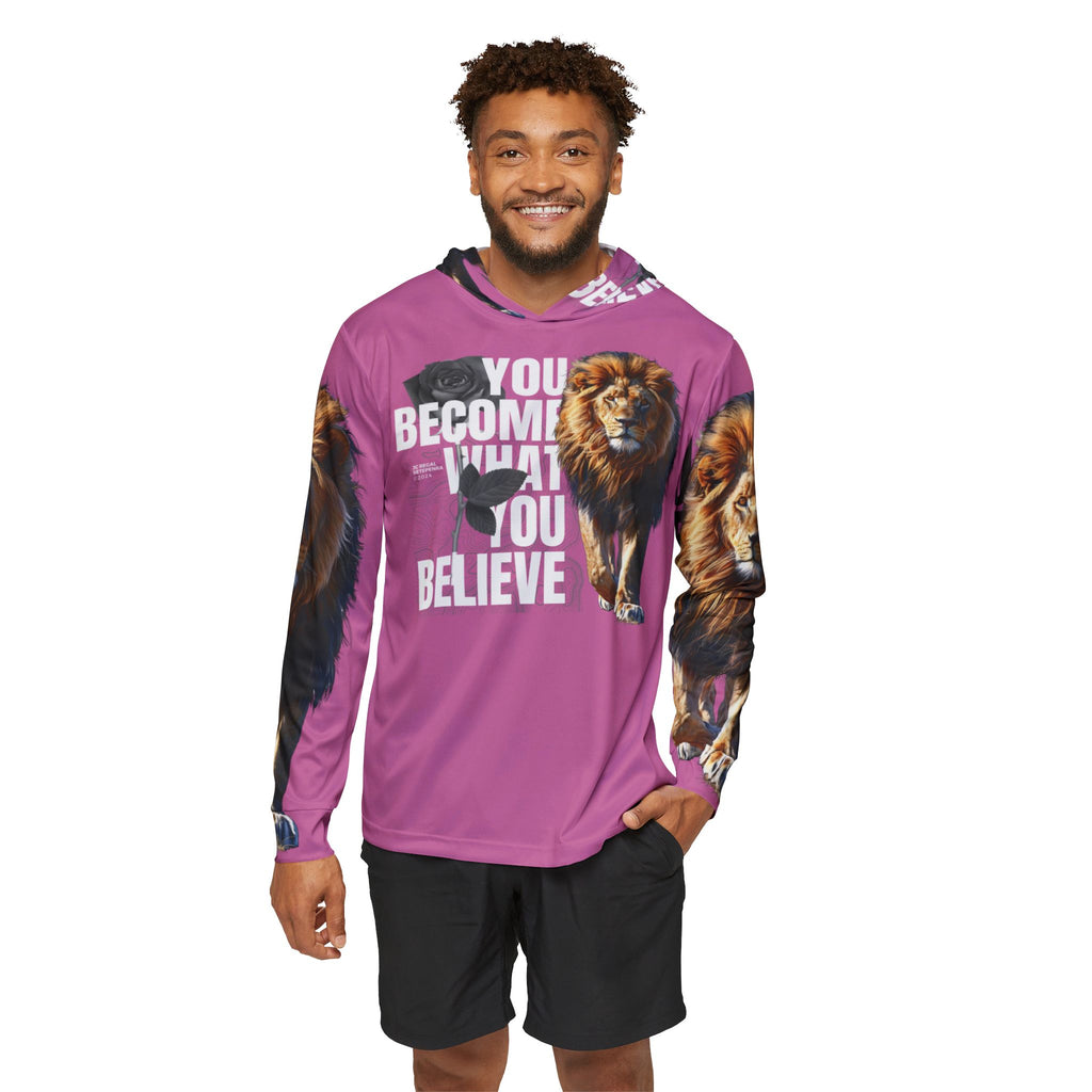 You Become What You Believe Men's Sports Warmup Hoodie (Light Pink) SETEPENRA All Over Prints.
