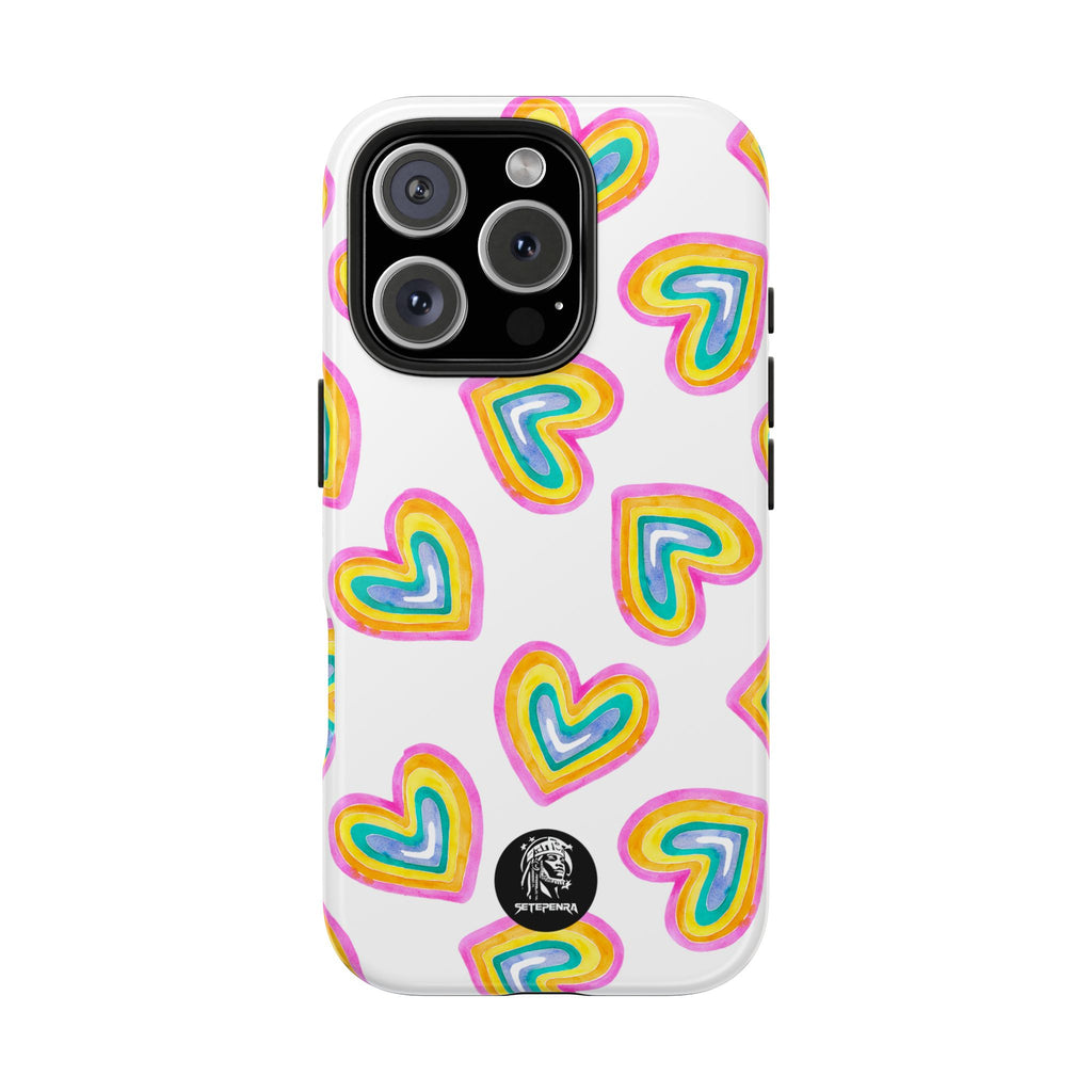 Rainbow Heart Tough Phone Case (For iPhone, Galaxy & More) - White