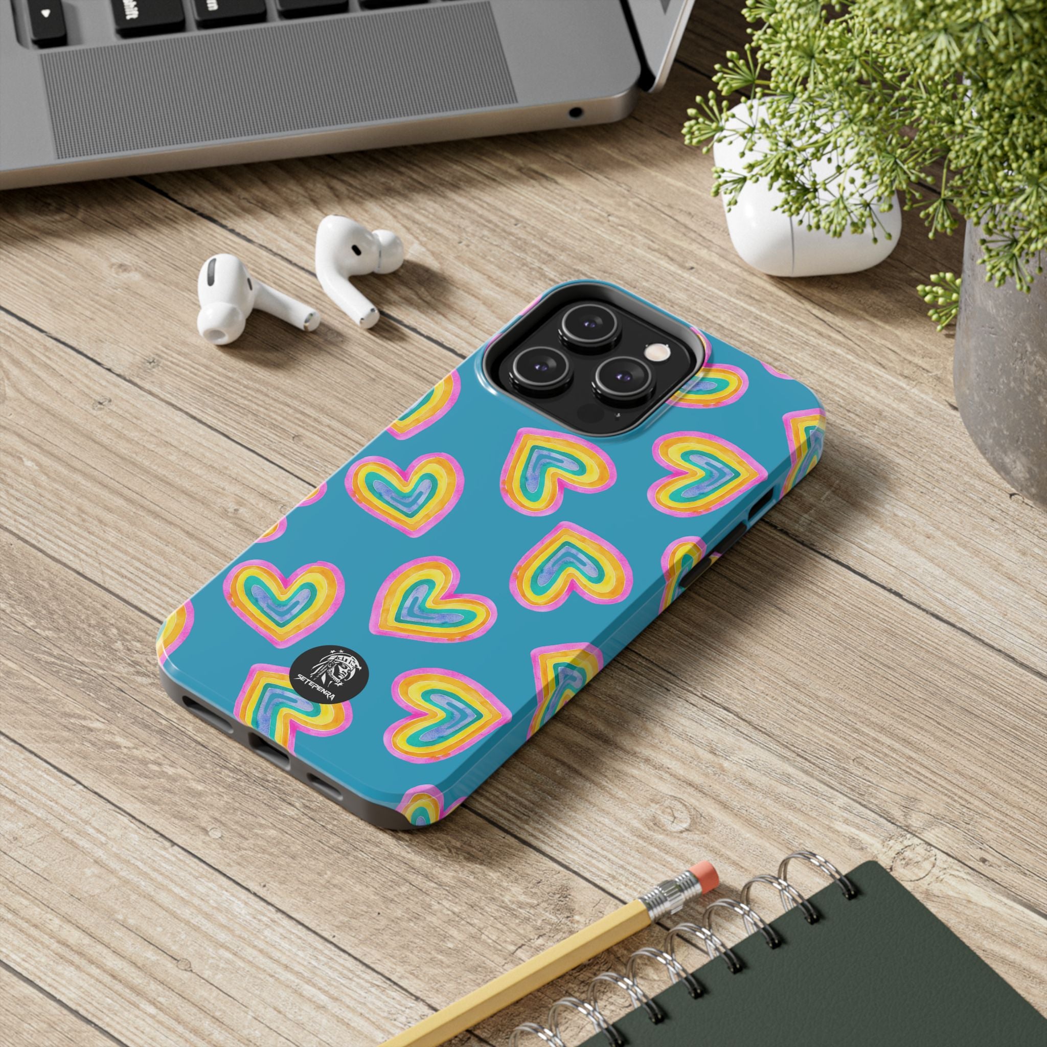 Rainbow Heart Tough Phone Case (For iPhone, Galaxy & More) - Turquoise