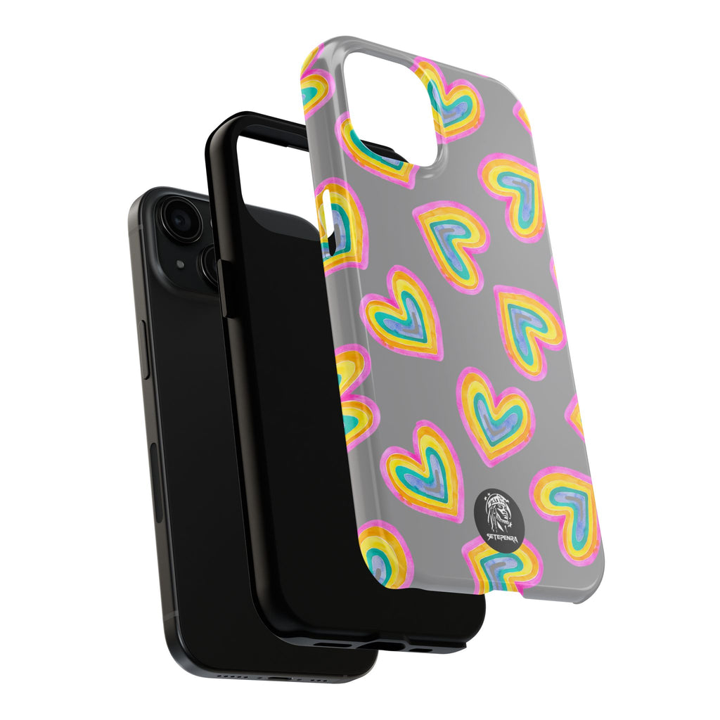 Rainbow Heart Tough Phone Case (For iPhone, Galaxy & More) - Grey
