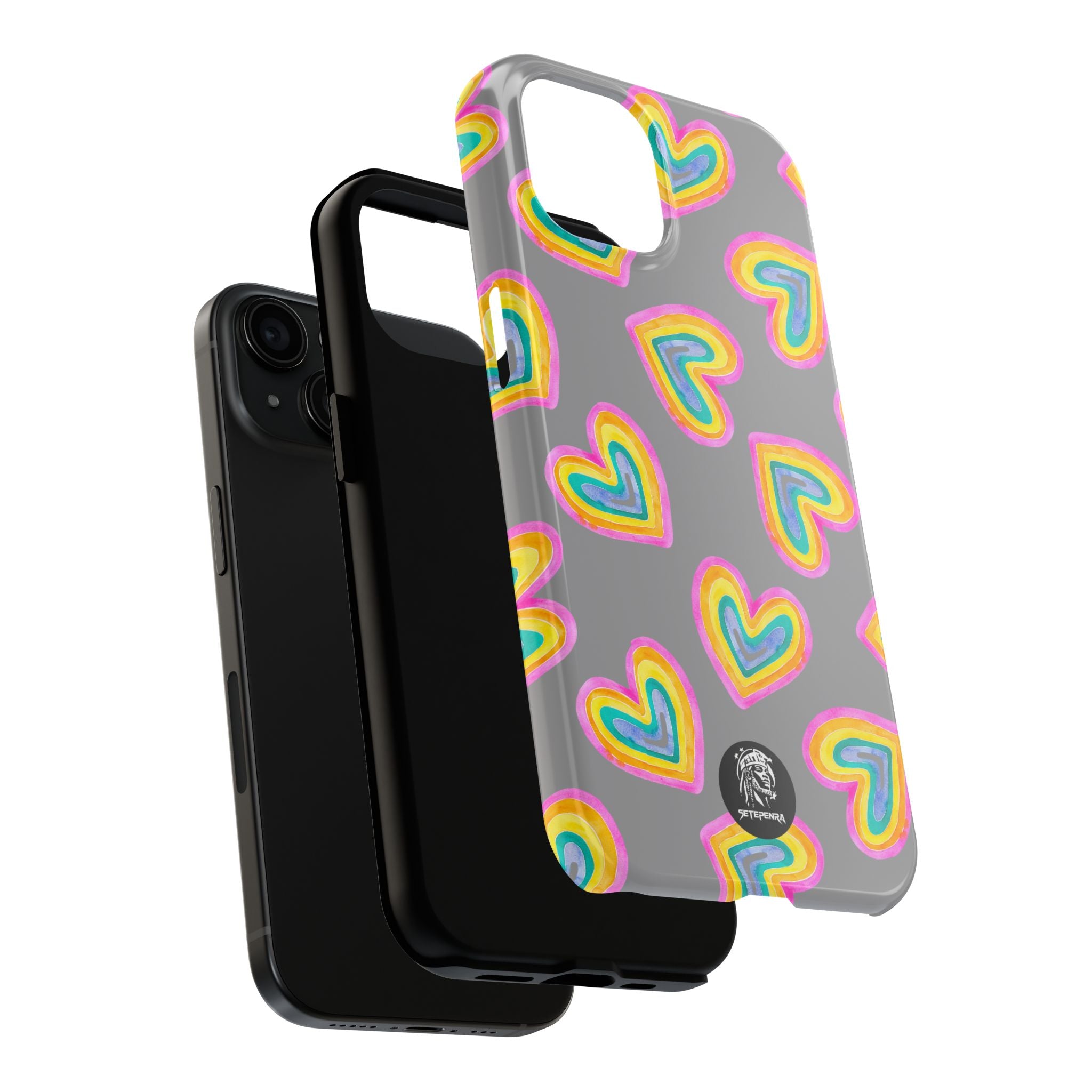 Rainbow Heart Tough Phone Case (For iPhone, Galaxy & More) - Grey