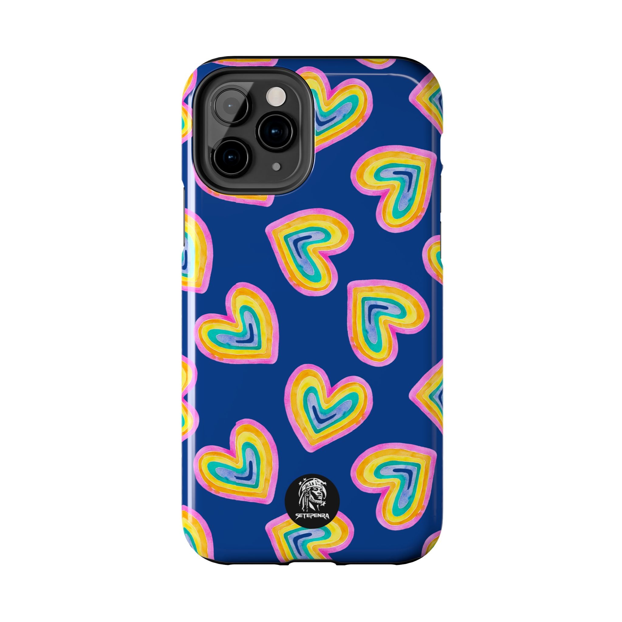 Rainbow Heart Tough Phone Case (For iPhone, Galaxy & More) - Dark Blue
