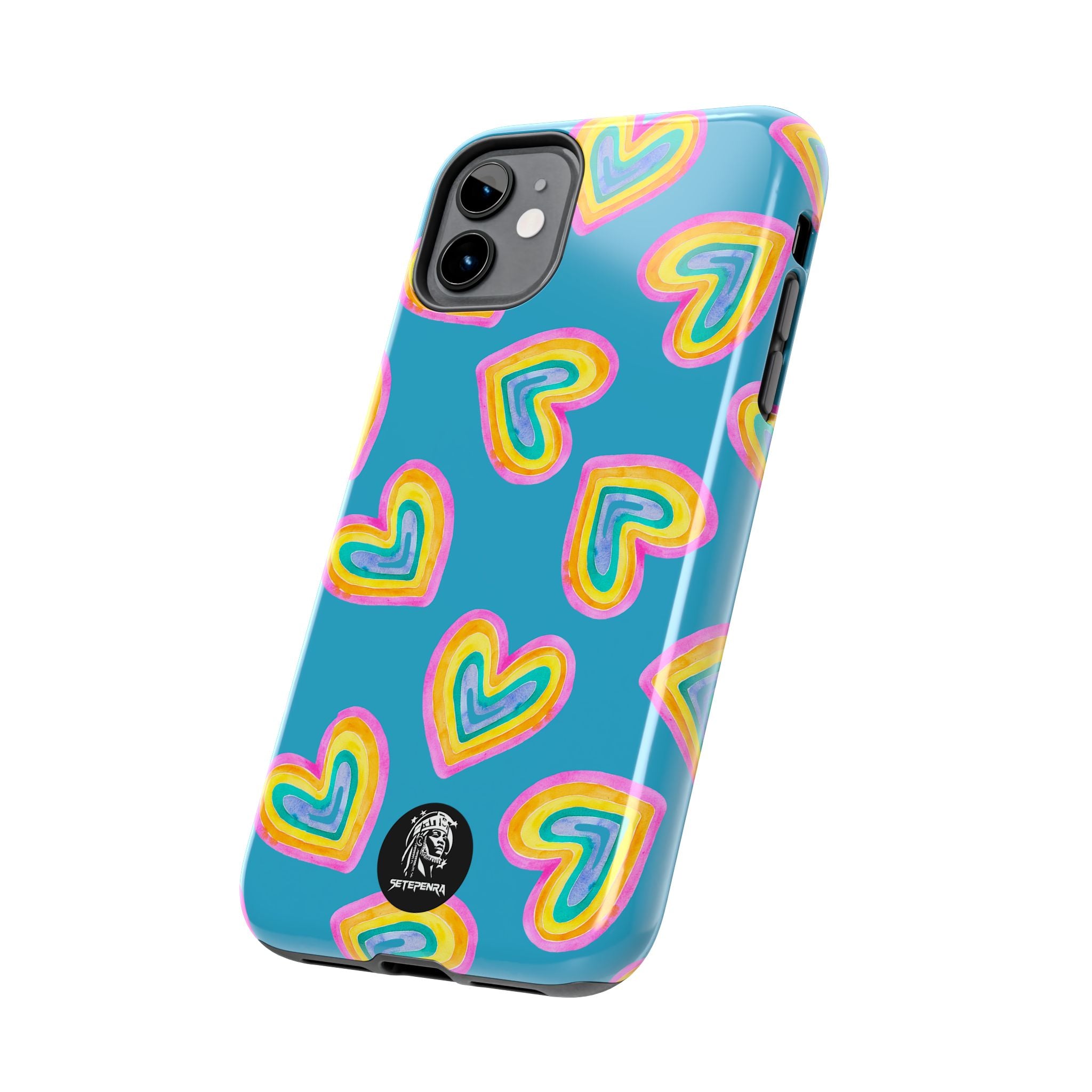 Rainbow Heart Tough Phone Case (For iPhone, Galaxy & More) - Turquoise