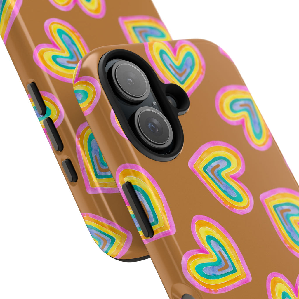 Rainbow Heart Tough Phone Case (For iPhone, Galaxy & More) - Light Brown