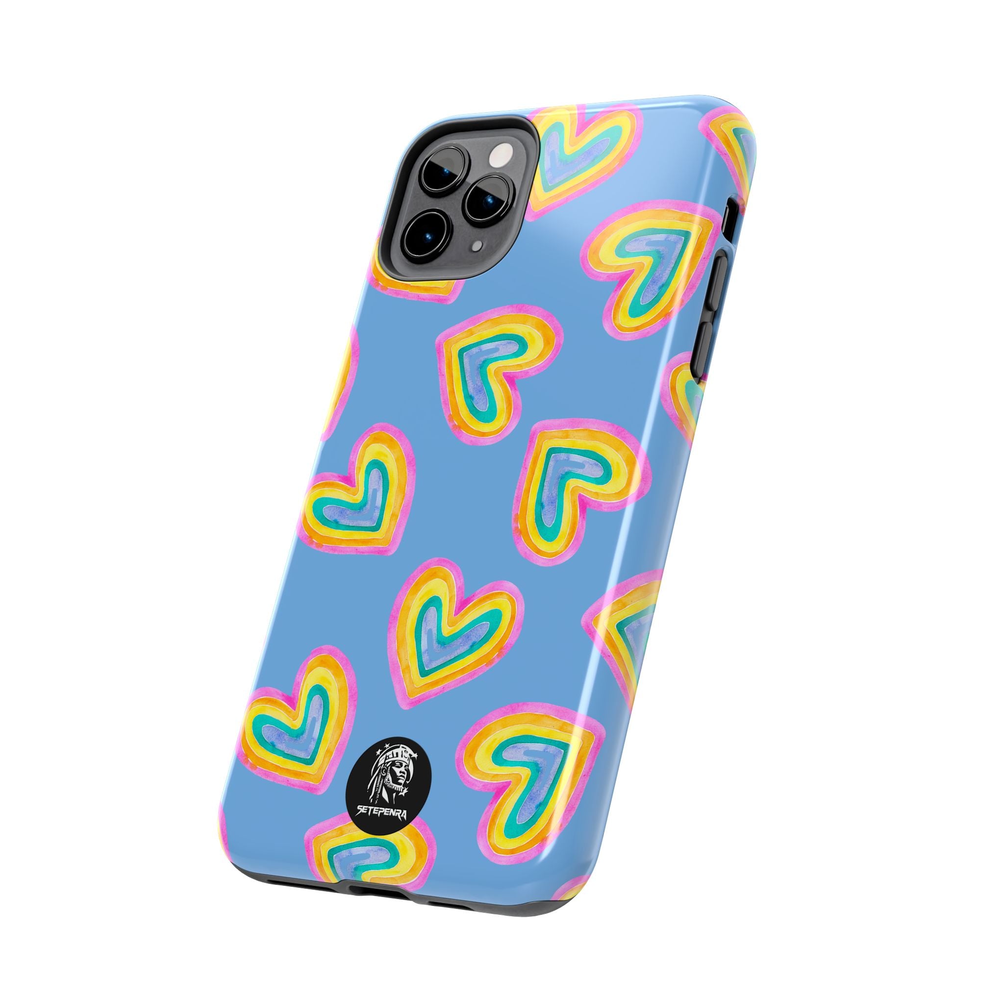 Rainbow Heart Tough Phone Case (For iPhone, Galaxy & More) - Light Blue