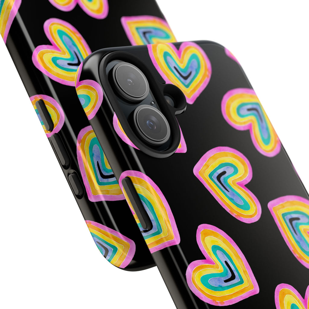 Rainbow Heart Tough Phone Case (For iPhone, Galaxy & More) - Black