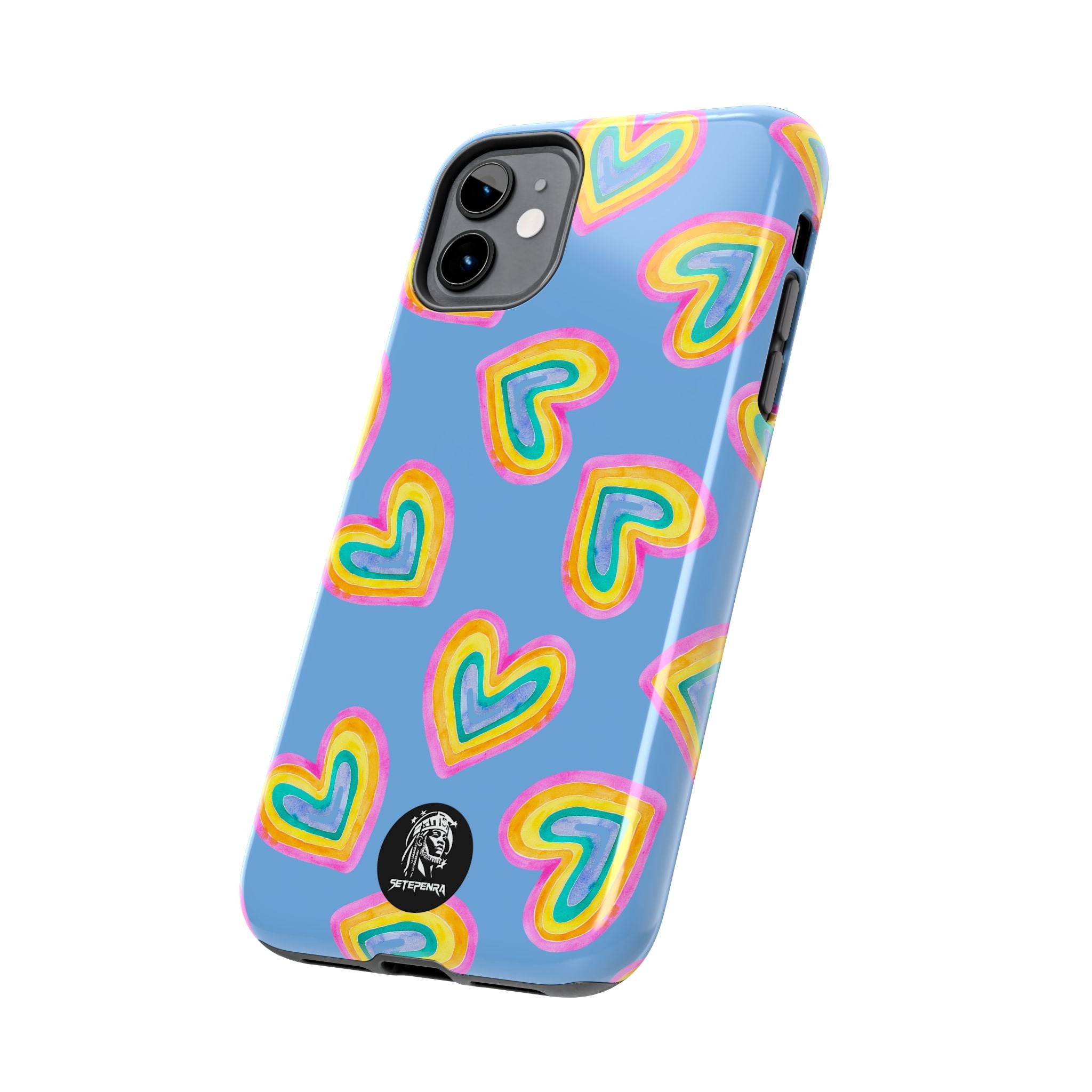 Rainbow Heart Tough Phone Case (For iPhone, Galaxy & More) - Light Blue
