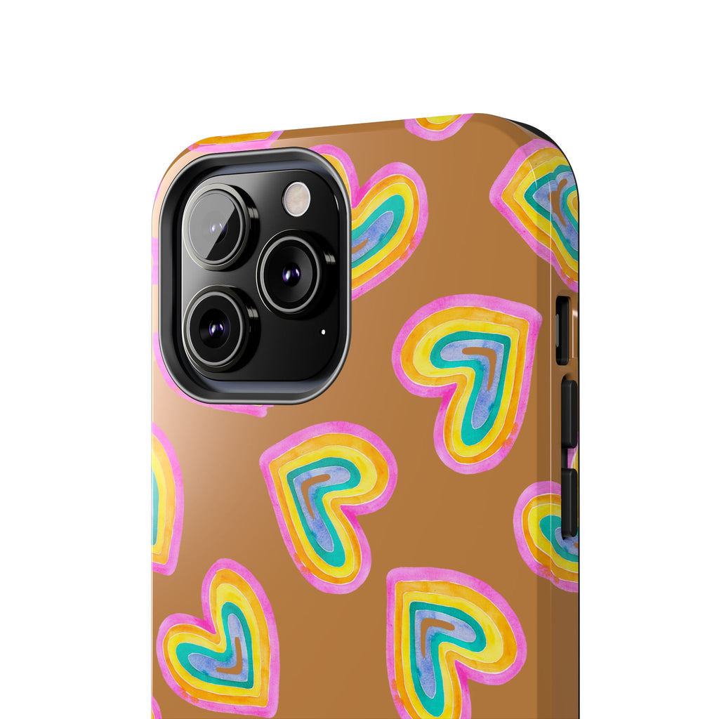 Rainbow Heart Tough Phone Case (For iPhone, Galaxy & More) - Light Brown SETEPENRA Phone Case.