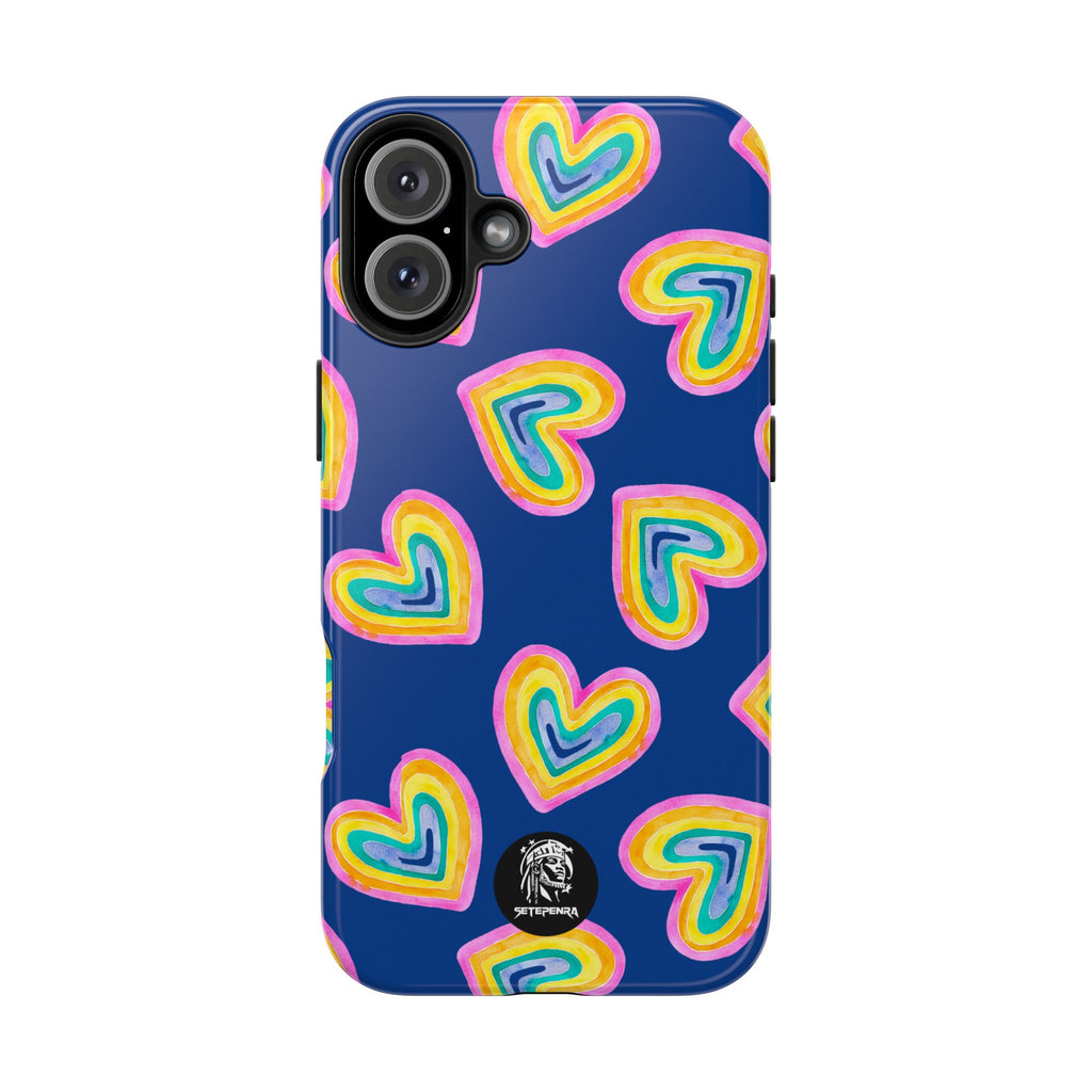 Rainbow Heart Tough Phone Case (For iPhone, Galaxy & More) - Dark Blue