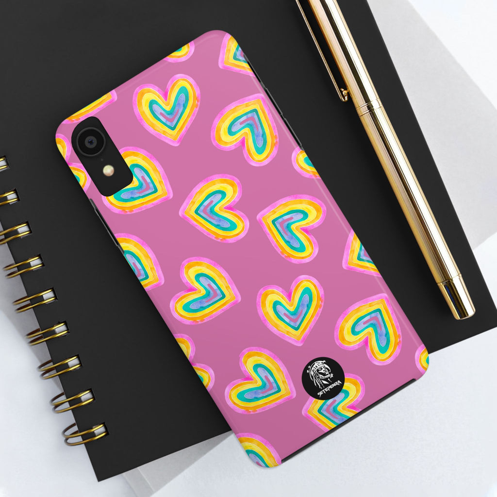 Rainbow Heart Tough Phone Case (For iPhone, Galaxy & More) - Light Pink