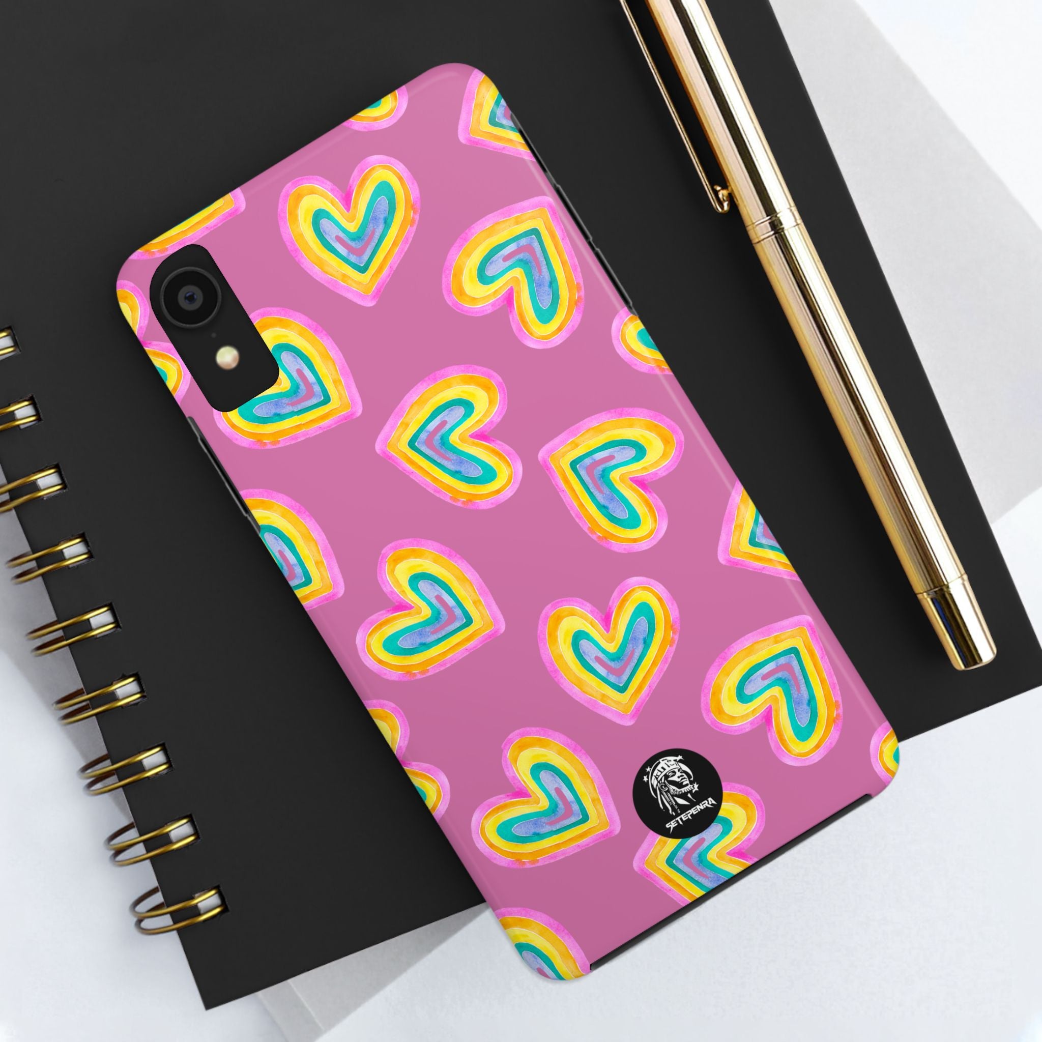 Rainbow Heart Tough Phone Case (For iPhone, Galaxy & More) - Light Pink