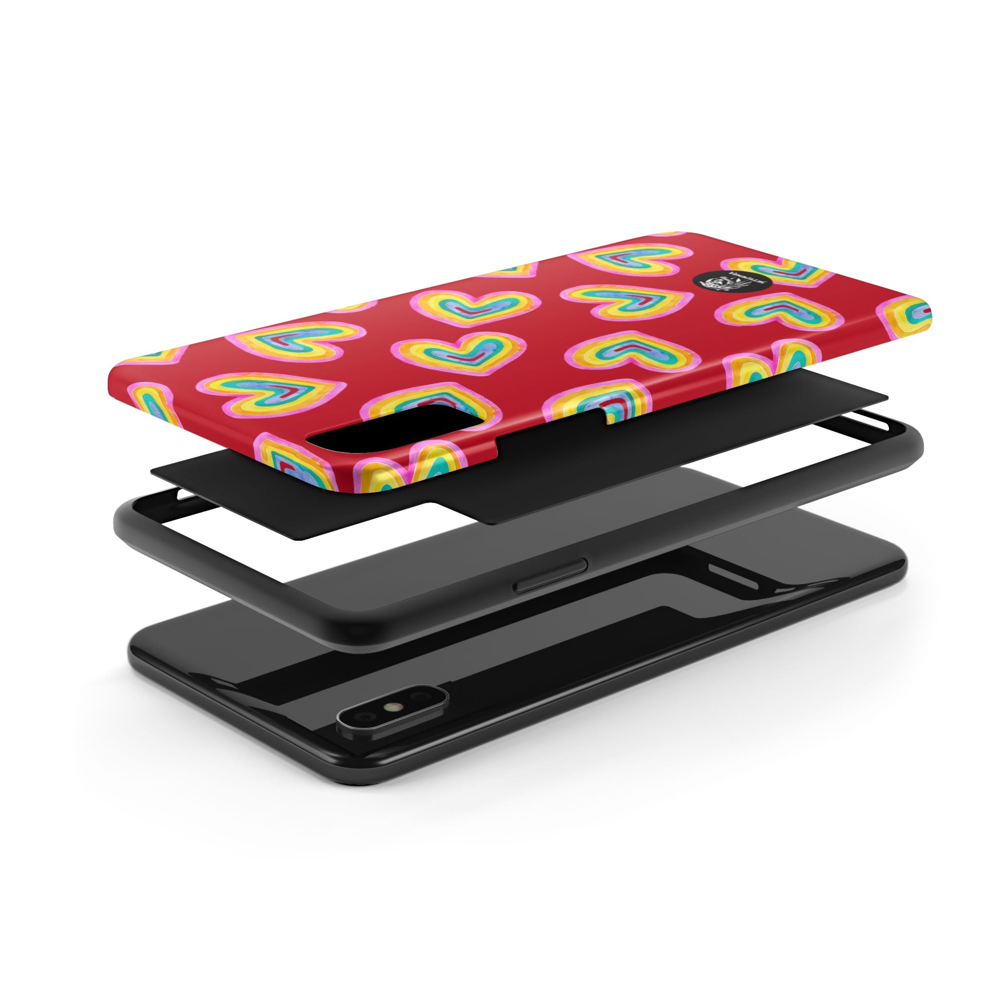 Rainbow Heart Tough Phone Case (For iPhone, Galaxy & More) - Dark Red