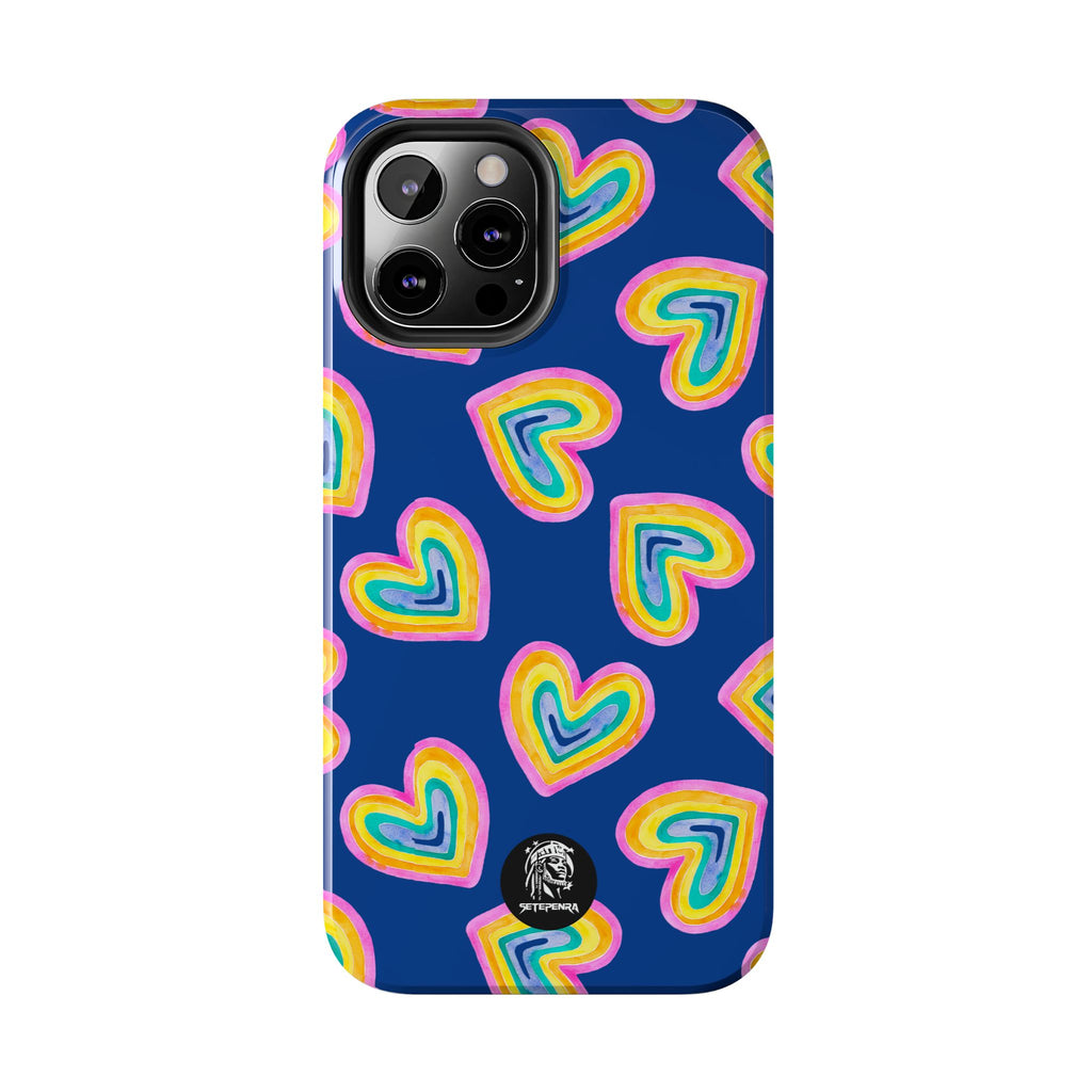 Rainbow Heart Tough Phone Case (For iPhone, Galaxy & More) - Dark Blue