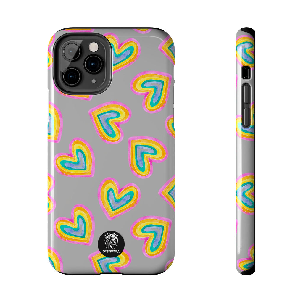 Rainbow Heart Tough Phone Case (For iPhone, Galaxy & More) - Light Grey