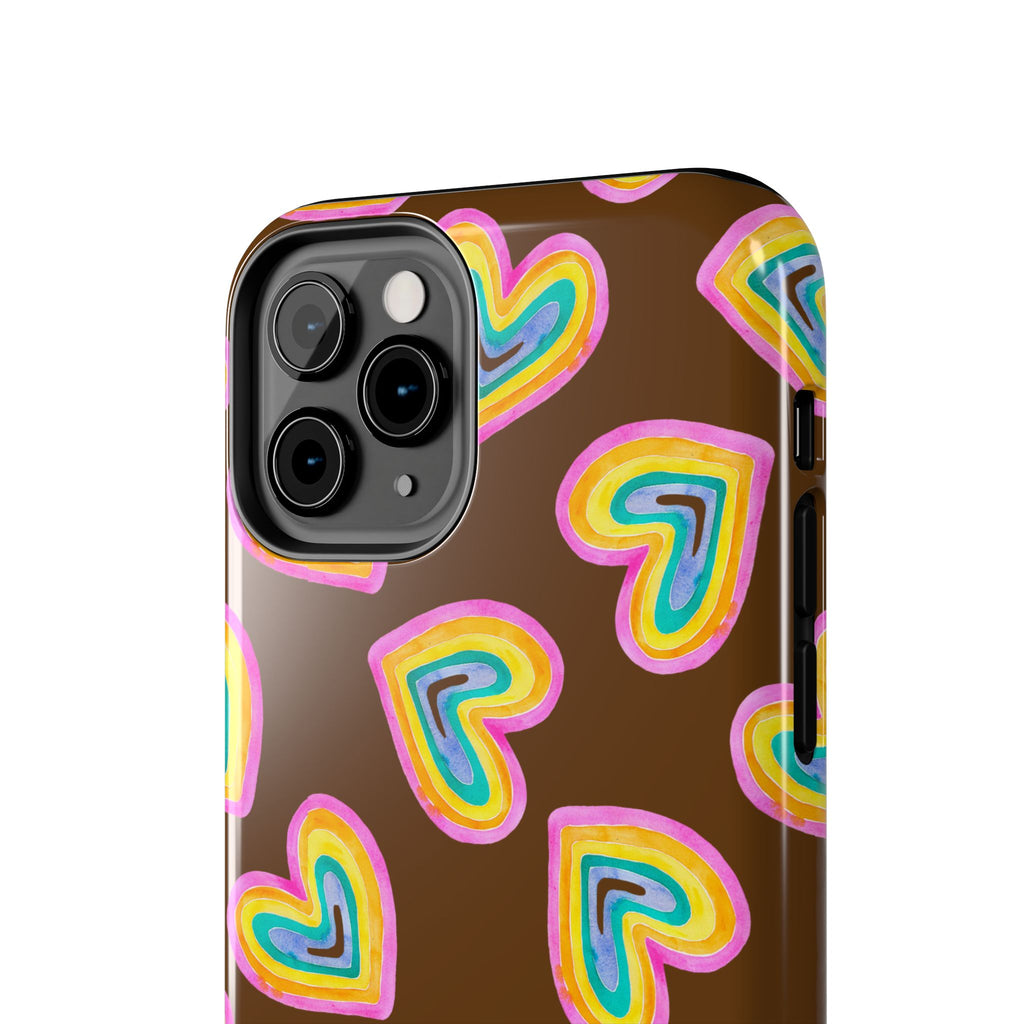 Rainbow Heart Tough Phone Case (For iPhone, Galaxy & More) - Brown