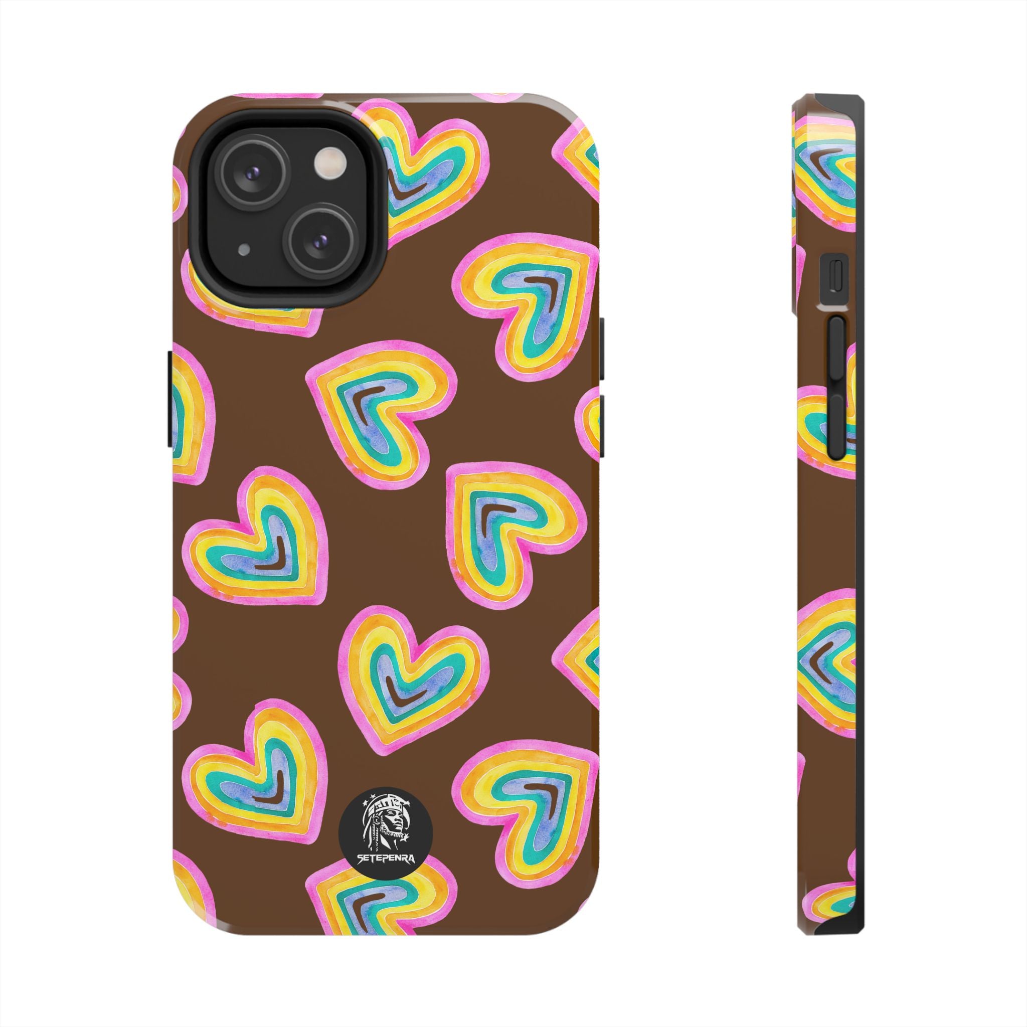 Rainbow Heart Tough Phone Case (For iPhone, Galaxy & More) - Brown SETEPENRA Phone Case.
