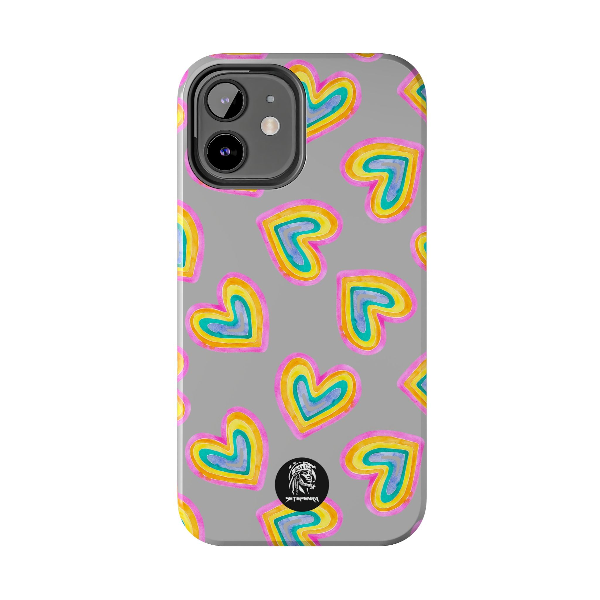 Rainbow Heart Tough Phone Case (For iPhone, Galaxy & More) - Light Grey
