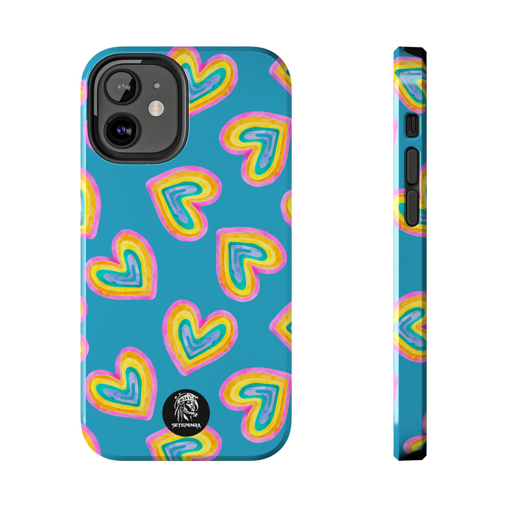 Rainbow Heart Tough Phone Case (For iPhone, Galaxy & More) - Turquoise SETEPENRA Phone Case.