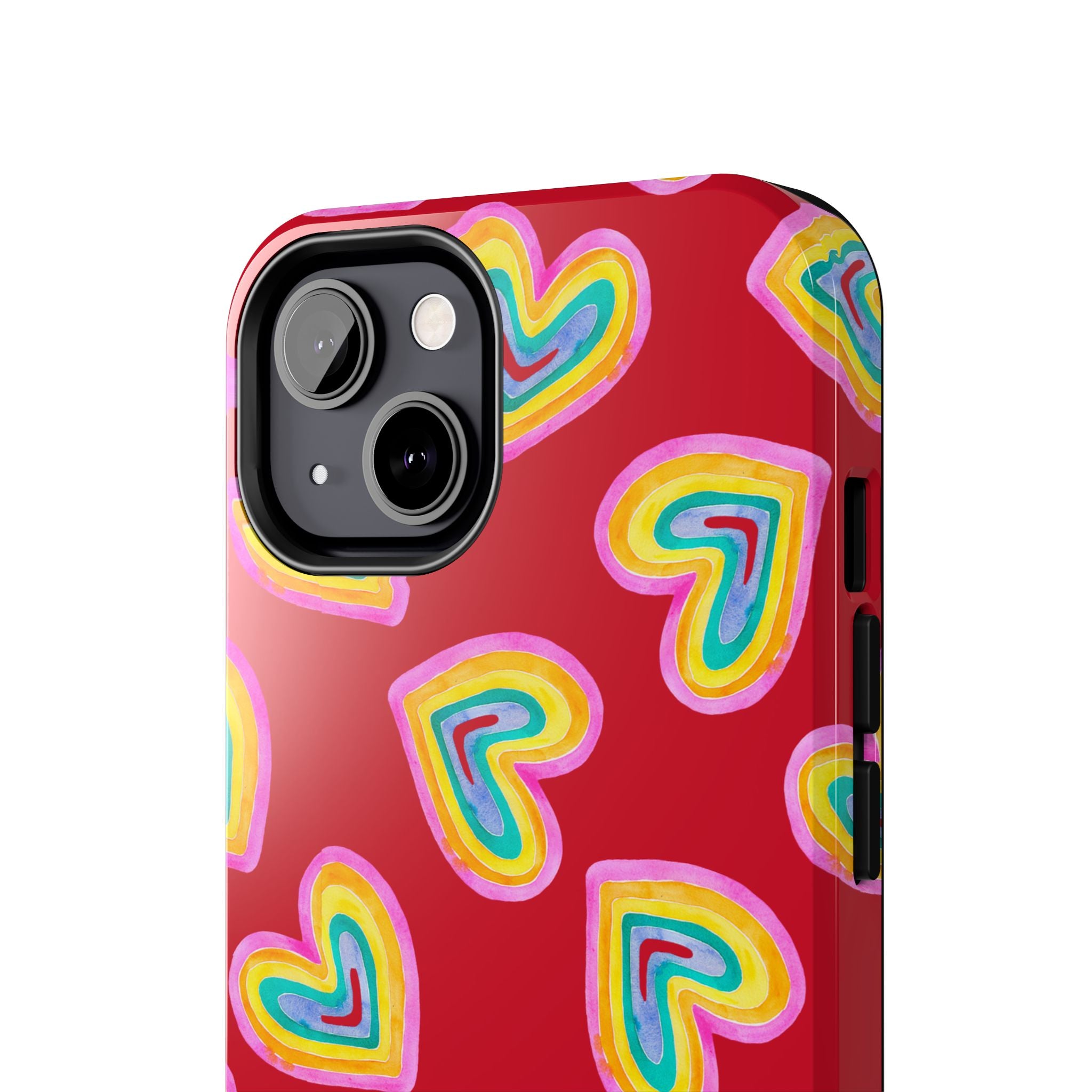 Rainbow Heart Tough Phone Case (For iPhone, Galaxy & More) - Dark Red