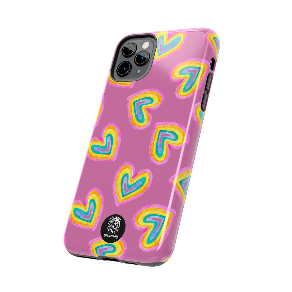 Rainbow Heart Tough Phone Case (For iPhone, Galaxy & More) - Light Pink