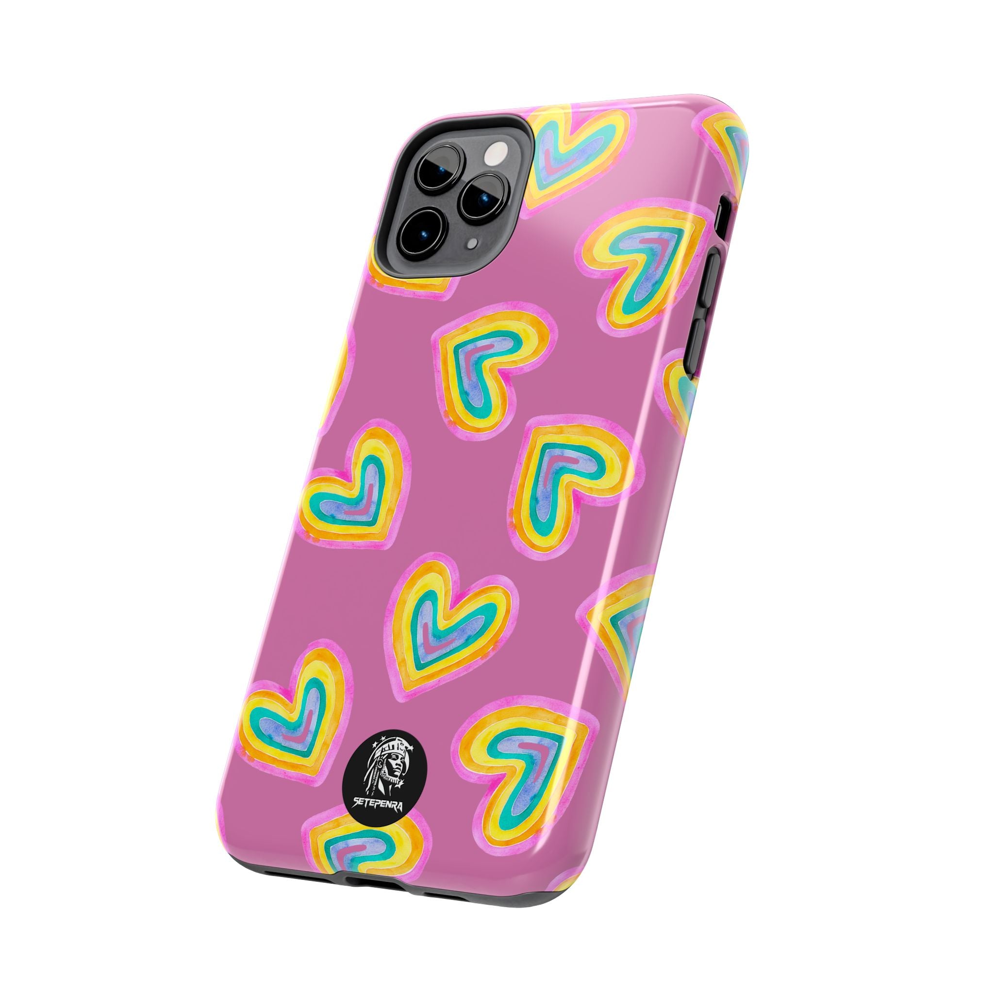 Rainbow Heart Tough Phone Case (For iPhone, Galaxy & More) - Light Pink