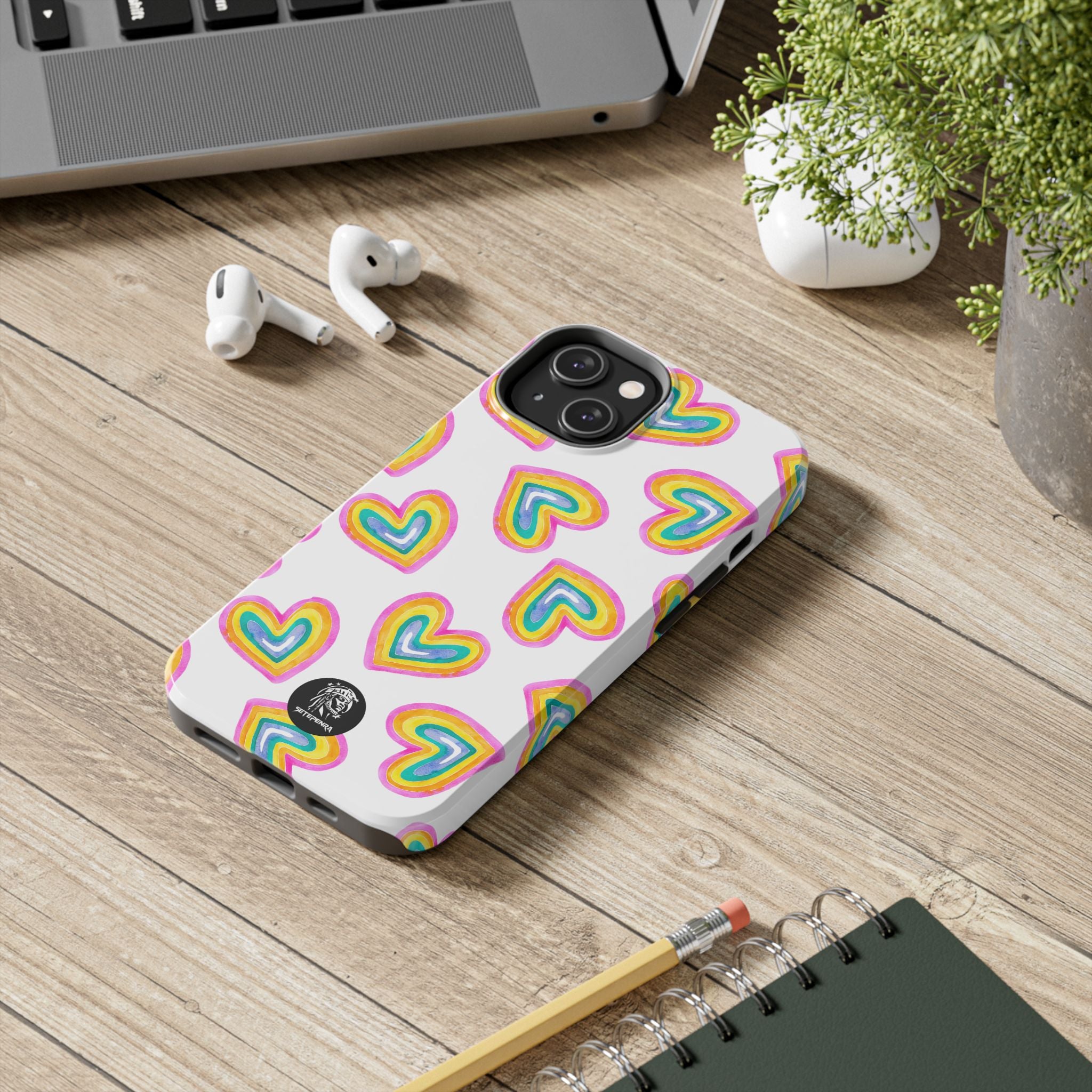 Rainbow Heart Tough Phone Case (For iPhone, Galaxy & More) - White