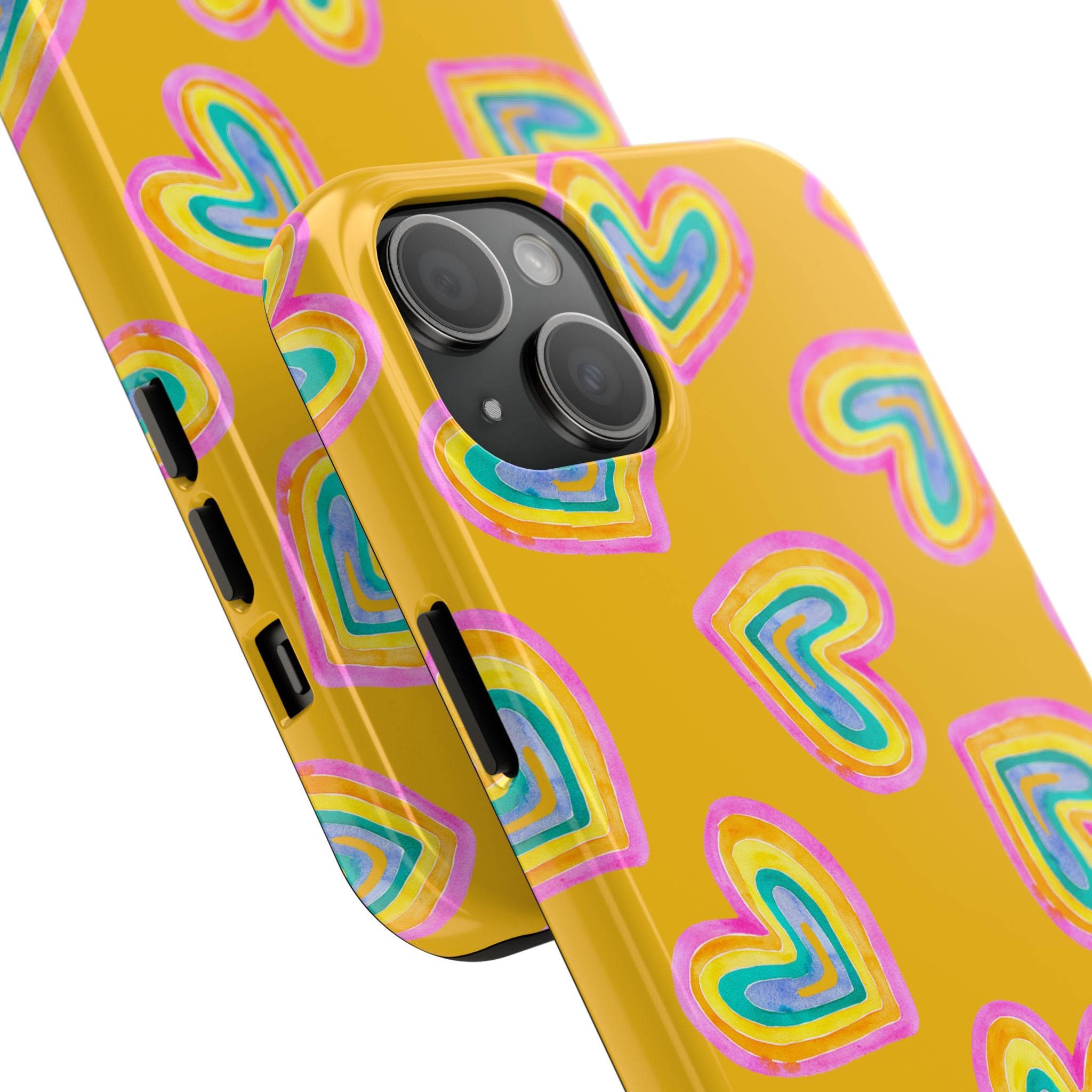 Rainbow Heart Tough Phone Case (For iPhone, Galaxy & More) - Yellow