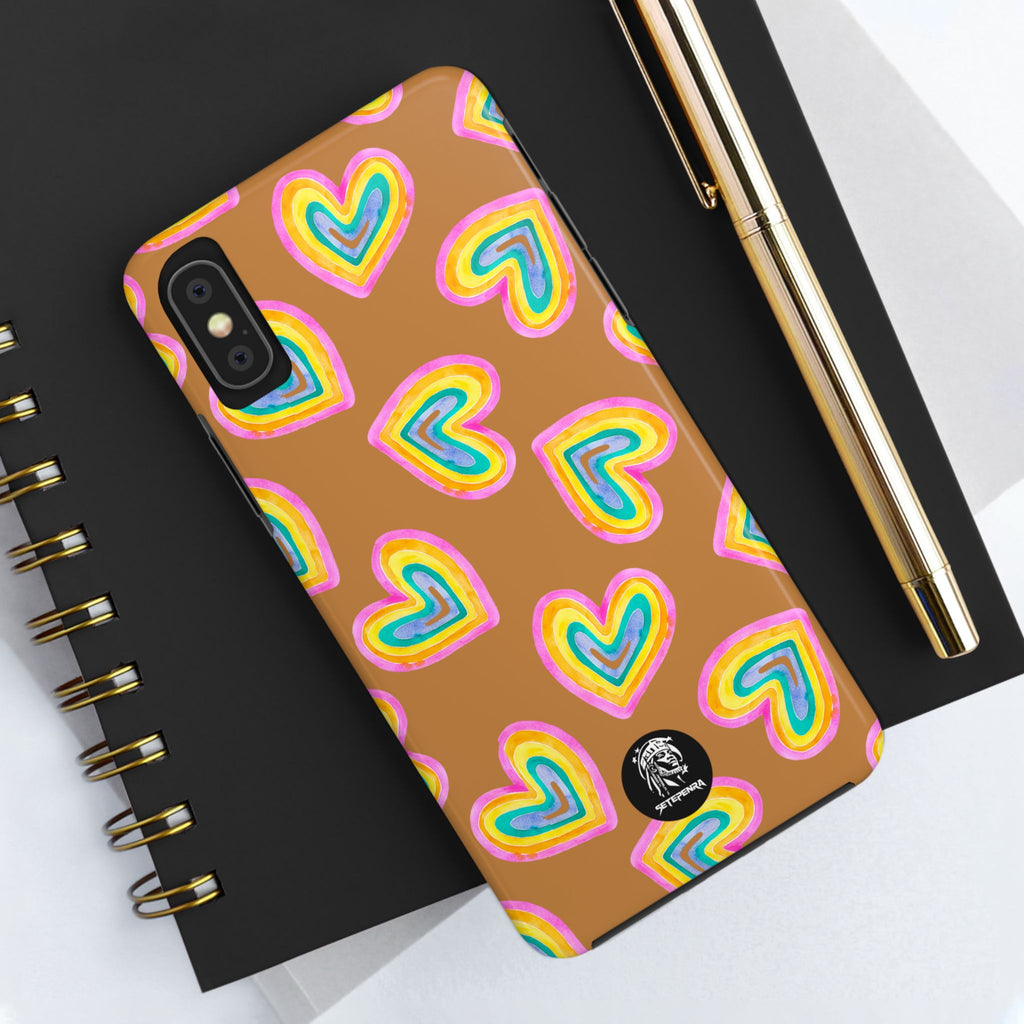 Rainbow Heart Tough Phone Case (For iPhone, Galaxy & More) - Light Brown