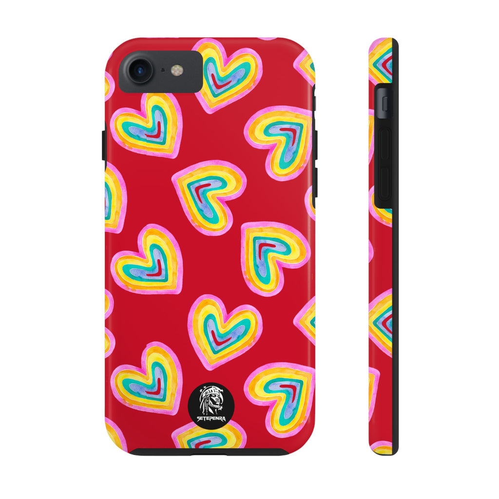 Rainbow Heart Tough Phone Case (For iPhone, Galaxy & More) - Dark Red SETEPENRA Phone Case.