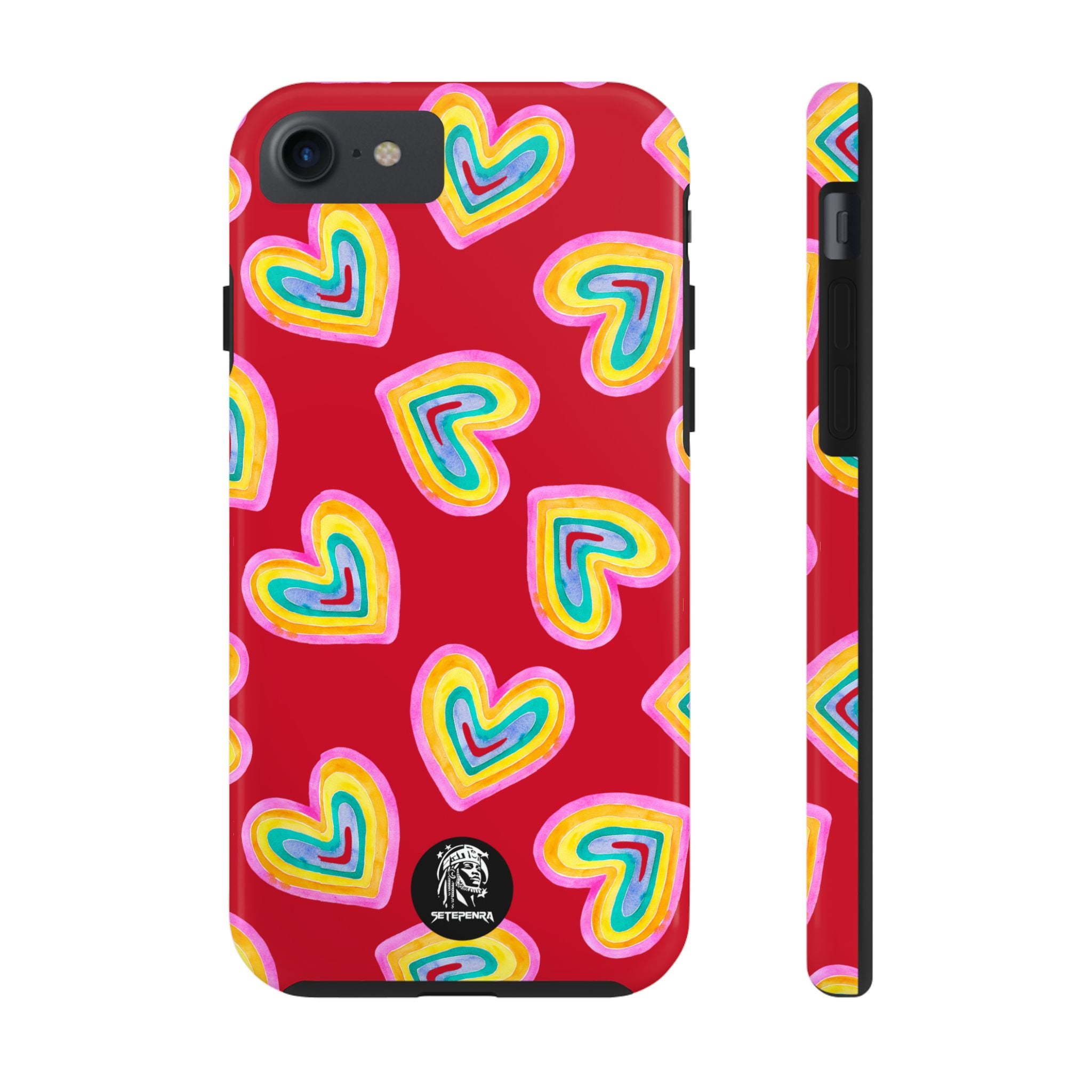 Rainbow Heart Tough Phone Case (For iPhone, Galaxy & More) - Dark Red SETEPENRA Phone Case.