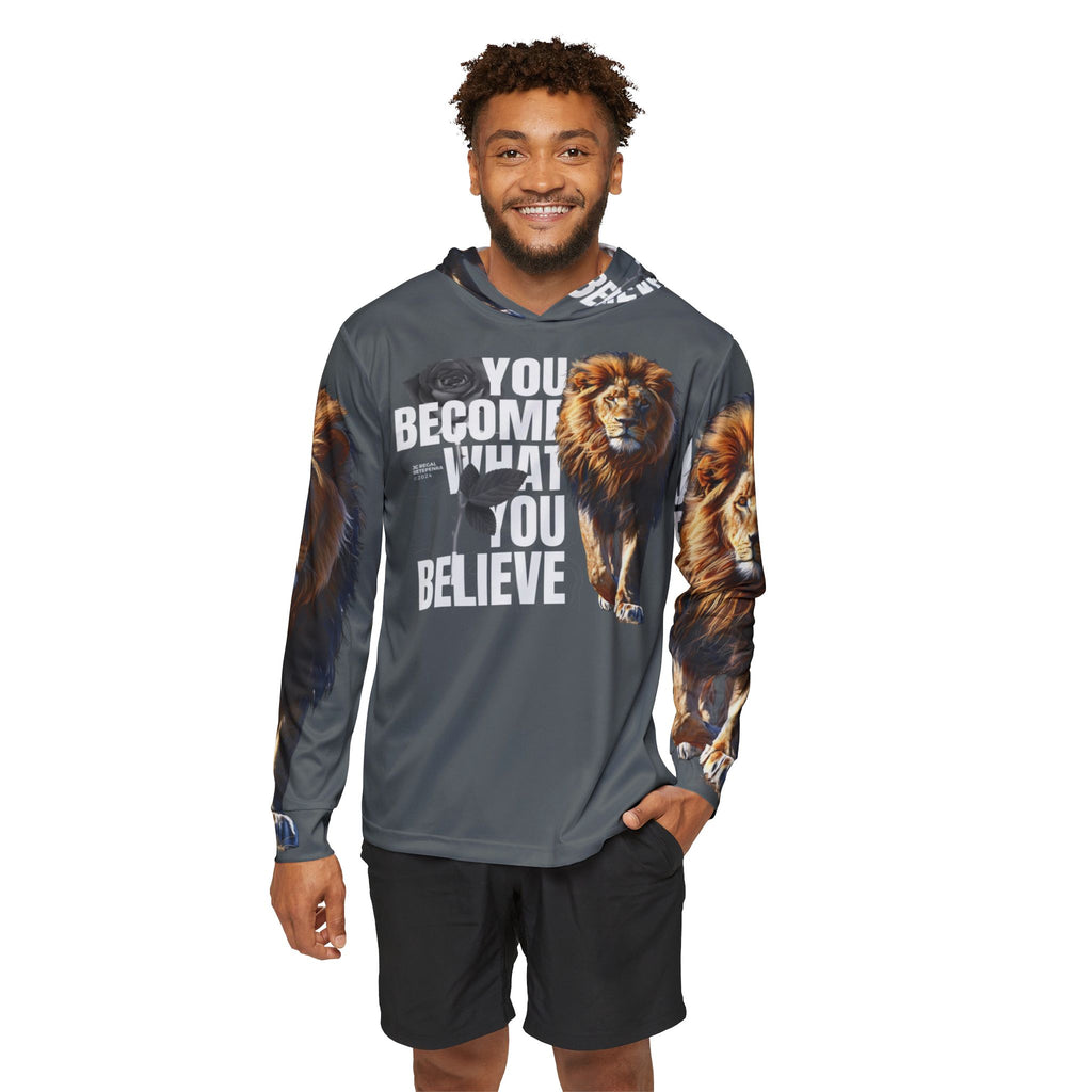 You Become What You Believe Men's Sports Warmup Hoodie (Dark Grey) SETEPENRA All Over Prints.