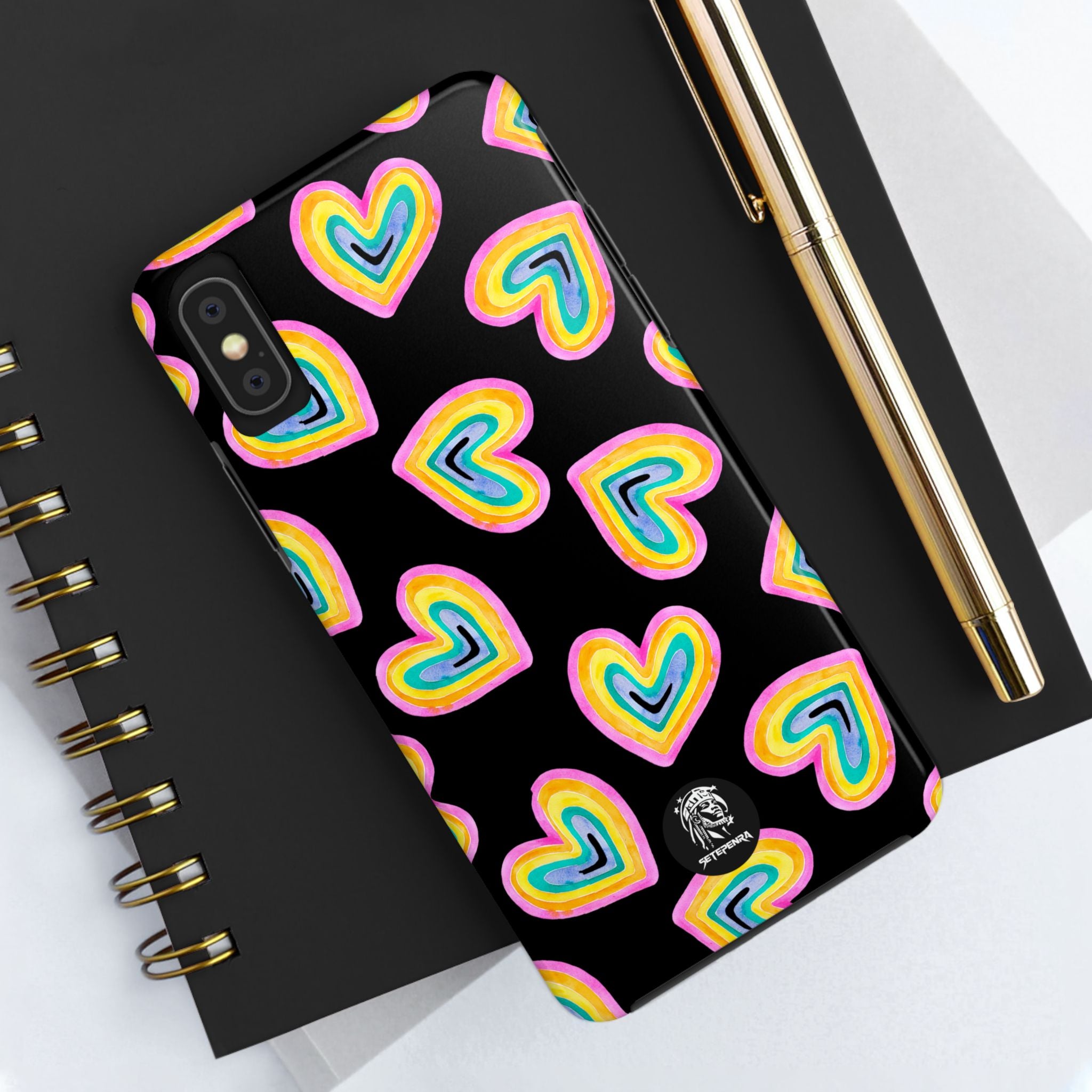 Rainbow Heart Tough Phone Case (For iPhone, Galaxy & More) - Black