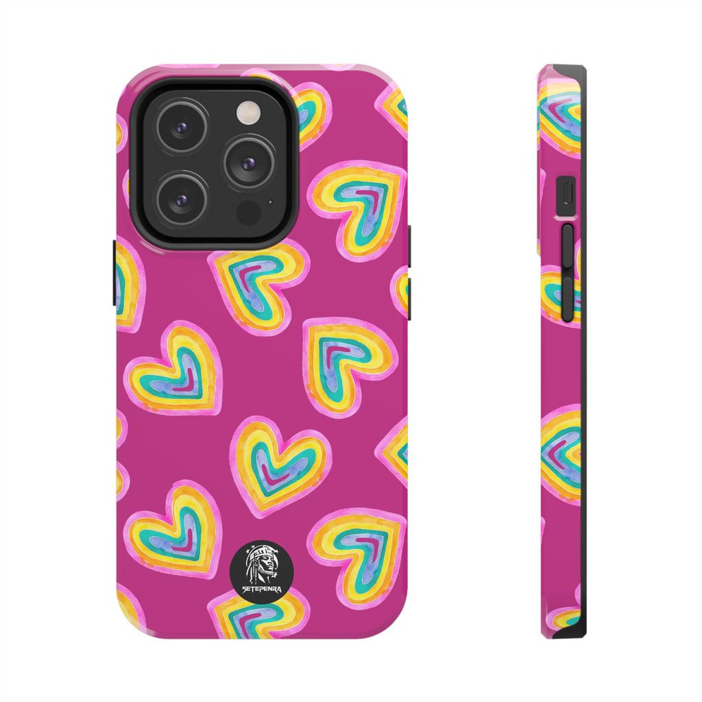 Rainbow Heart Tough Phone Case (For iPhone, Galaxy & More) - Pink SETEPENRA Phone Case.