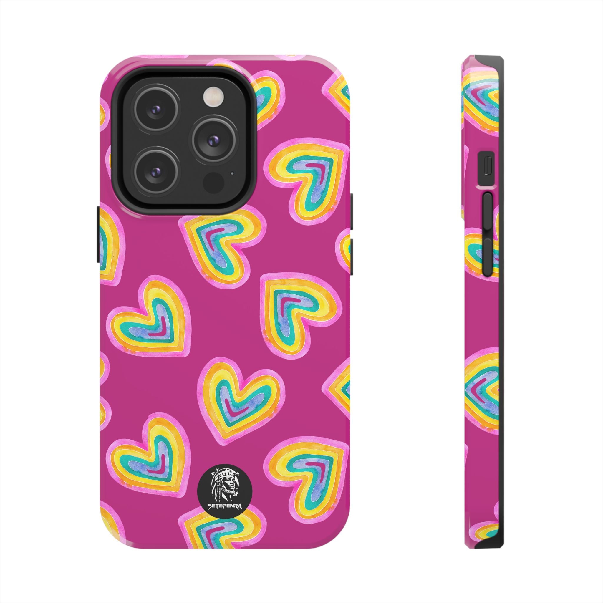 Rainbow Heart Tough Phone Case (For iPhone, Galaxy & More) - Pink SETEPENRA Phone Case.