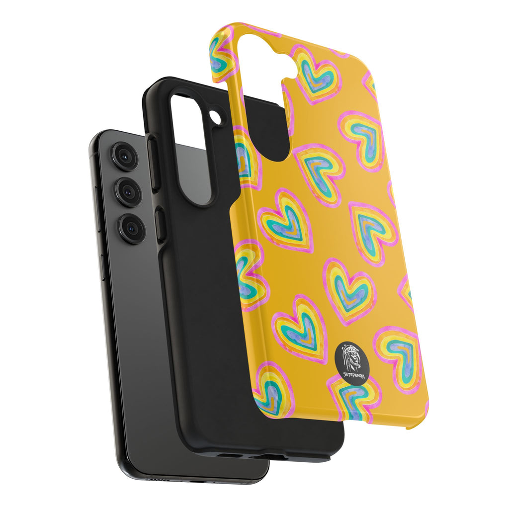 Rainbow Heart Tough Phone Case (For iPhone, Galaxy & More) - Yellow