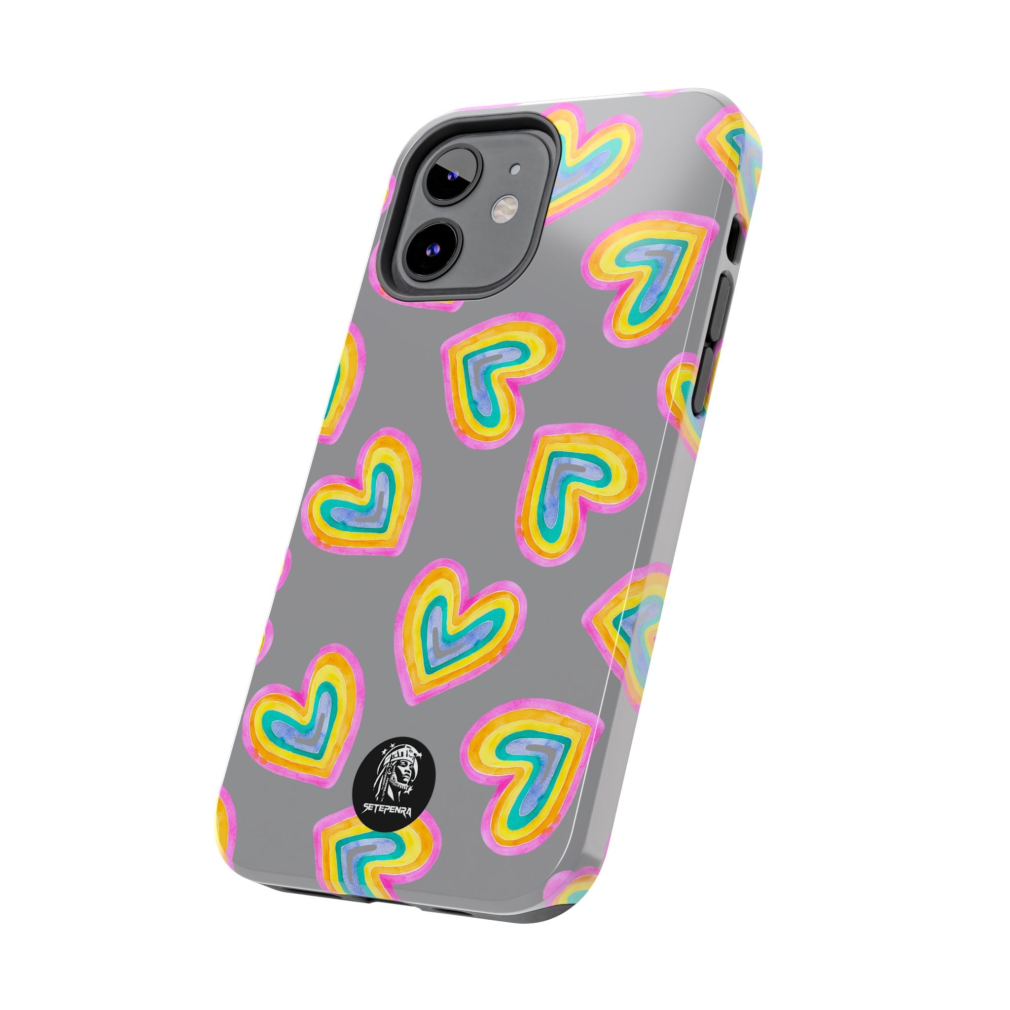 Rainbow Heart Tough Phone Case (For iPhone, Galaxy & More) - Grey