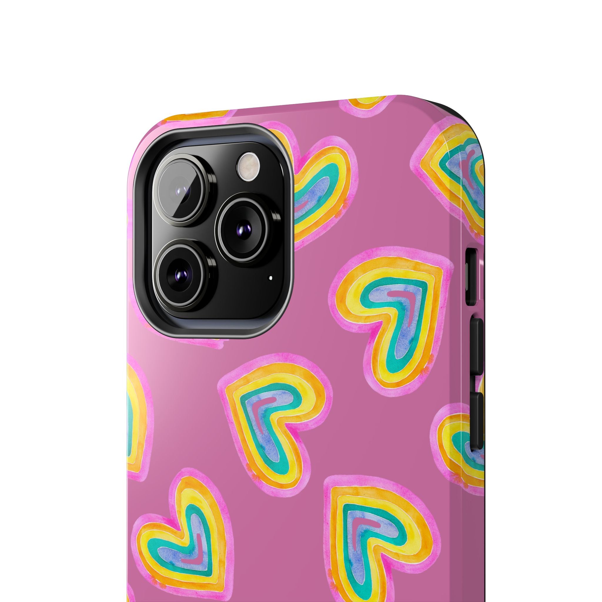 Rainbow Heart Tough Phone Case (For iPhone, Galaxy & More) - Light Pink